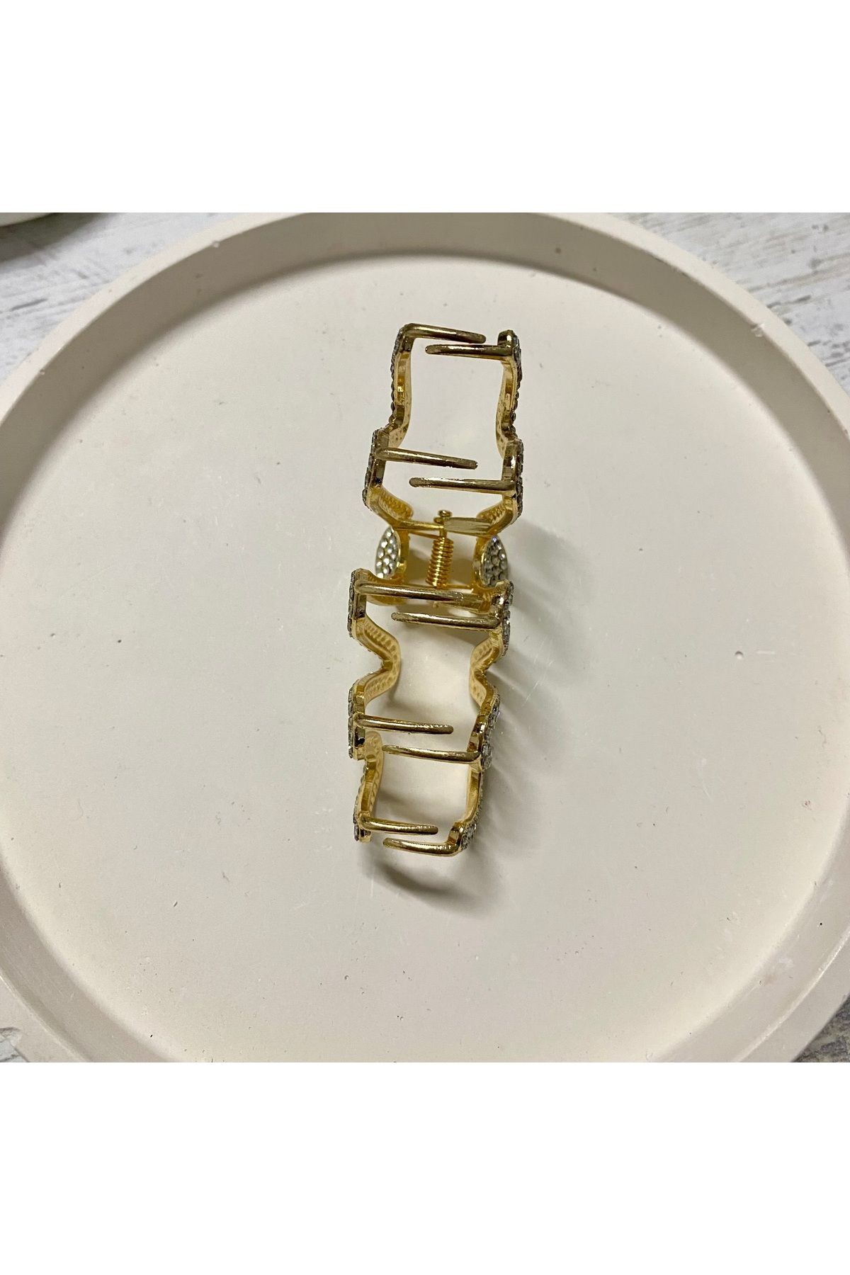 Taşlı Zigzaglı Bakır Renk Metal Toka 8x4cm