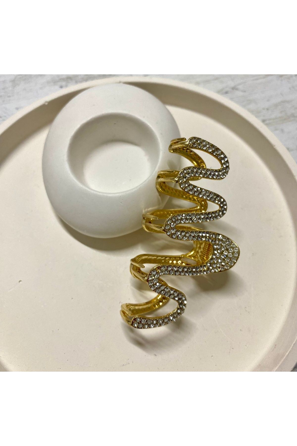 Taşlı Zigzaglı Bakır Renk Metal Toka 8x4cm