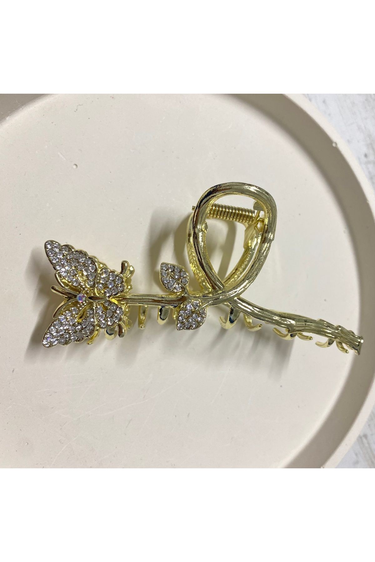 Taşlı Kelebek ve Yaprak Desenli Metal Toka 10x5cm