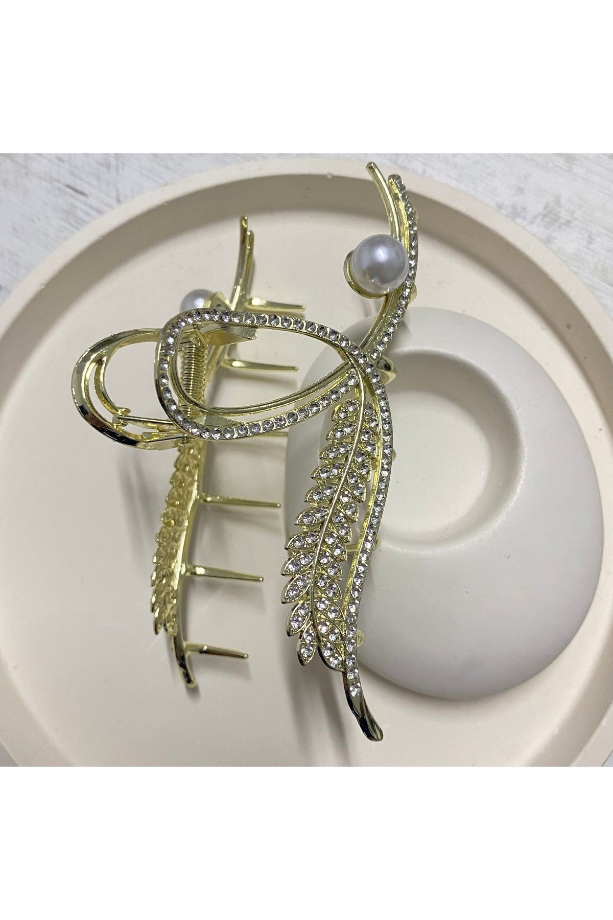İncili Taşlı Buğday Desenli Metal Toka 11,5x6cm