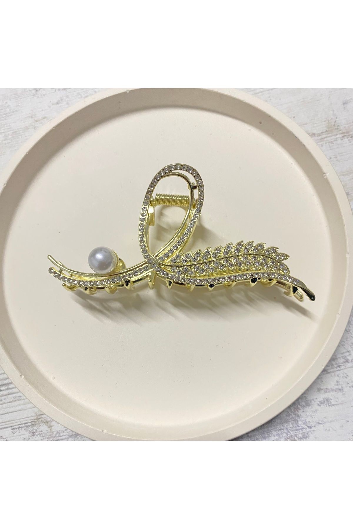 İncili Taşlı Buğday Desenli Metal Toka 11,5x6cm
