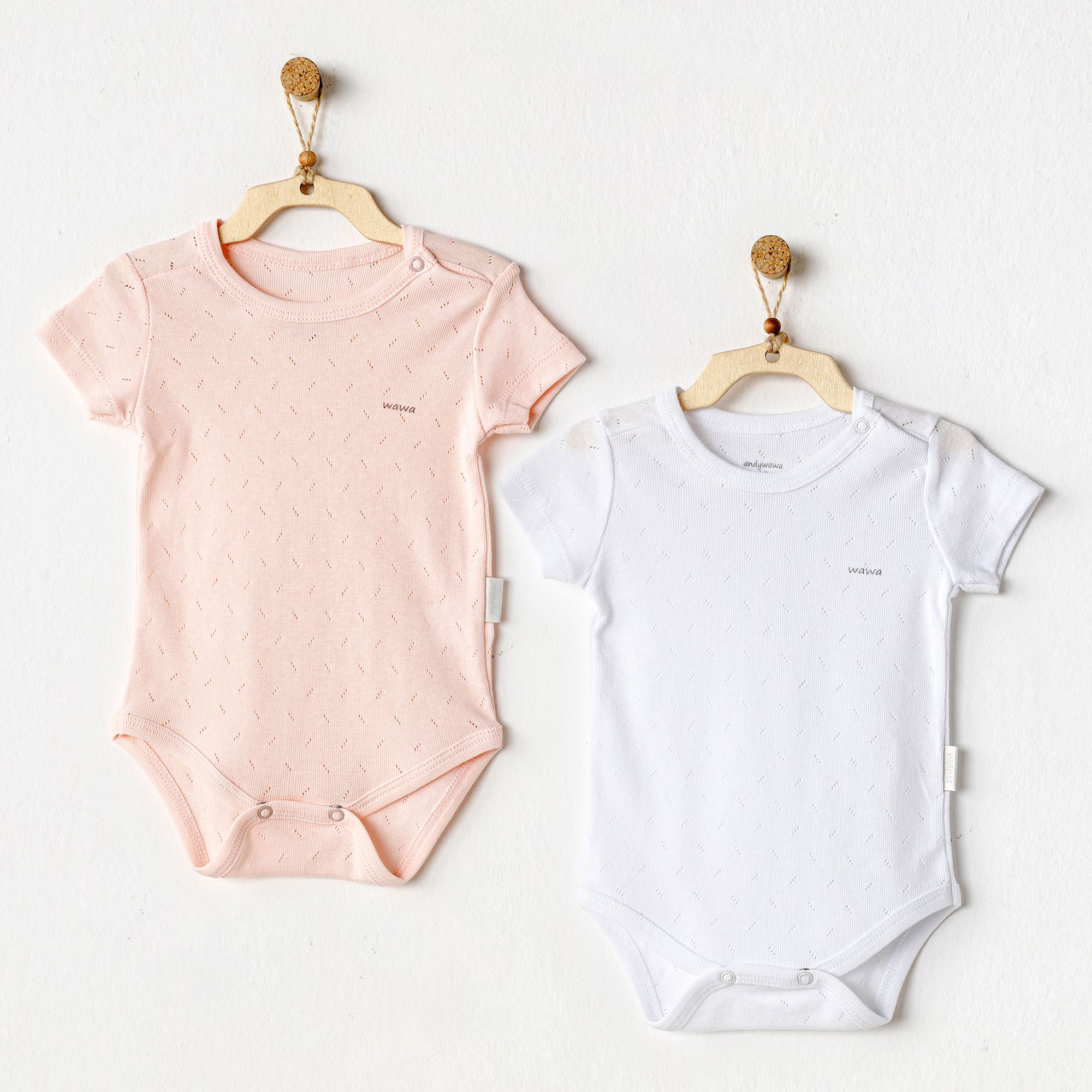 BEBEK BODY 2 PCS SHORT SLEEVE BODY JACQUARD BASIC - PINK/WHITE