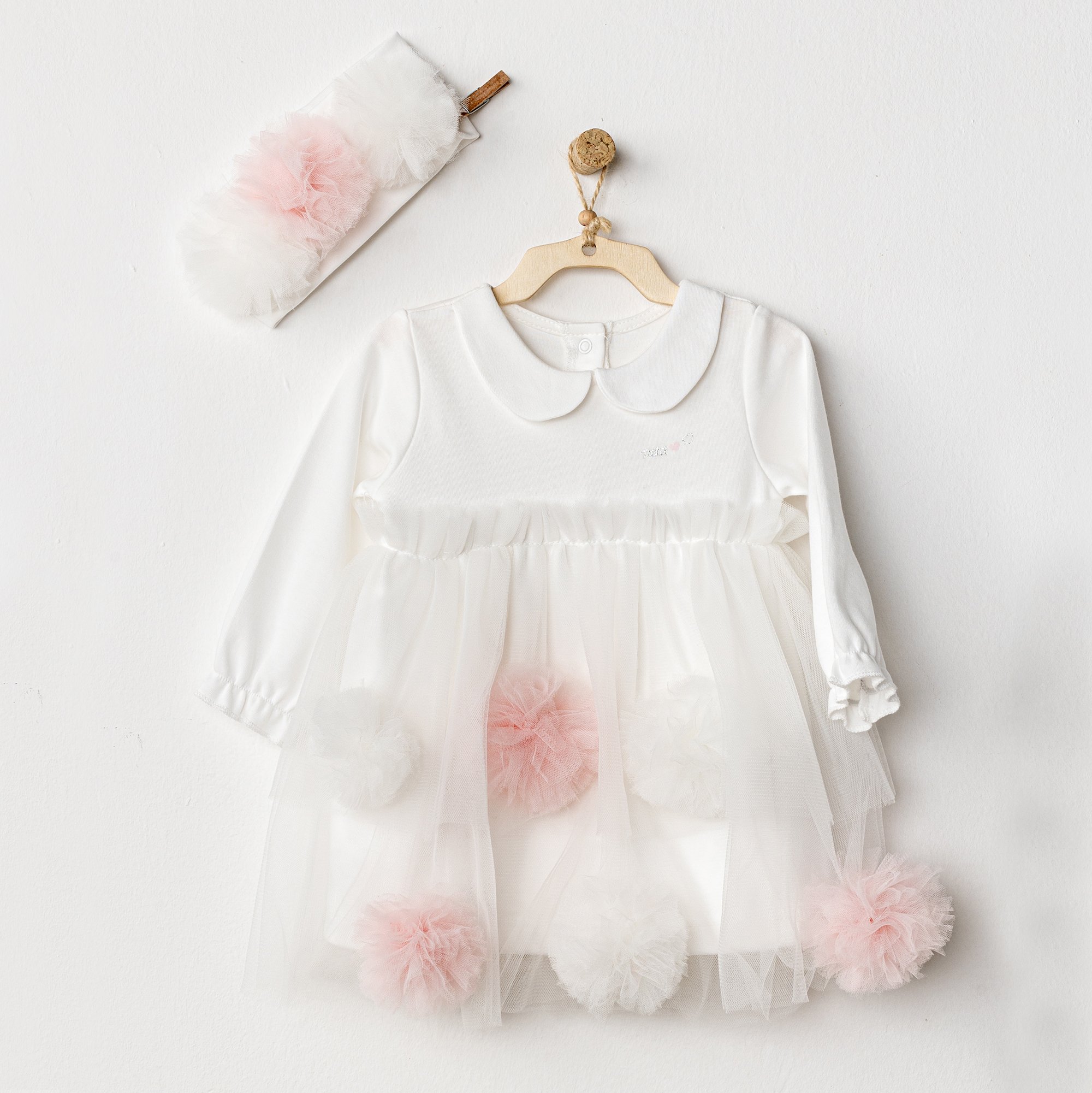 BEBEK ELBİSE TAKIM DRESS BAND SET PETIT LOVE - ECRU