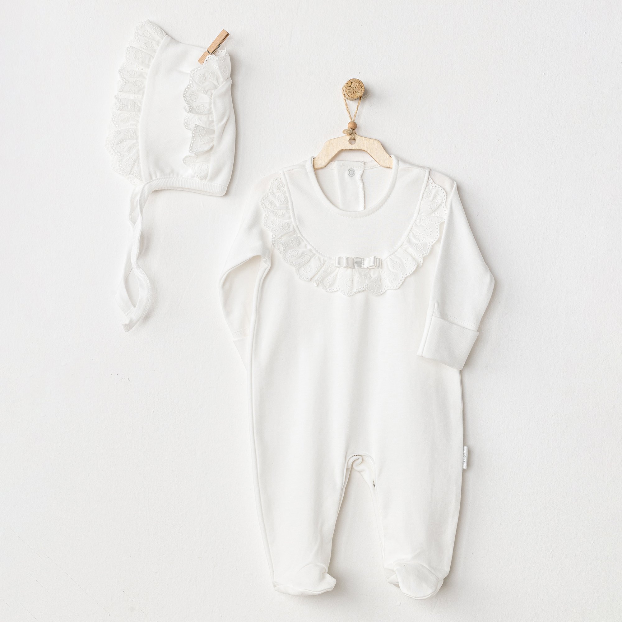 BEBEK TULUM TAKIM ROMPER HAT SET PETIT LOVE - ECRU
