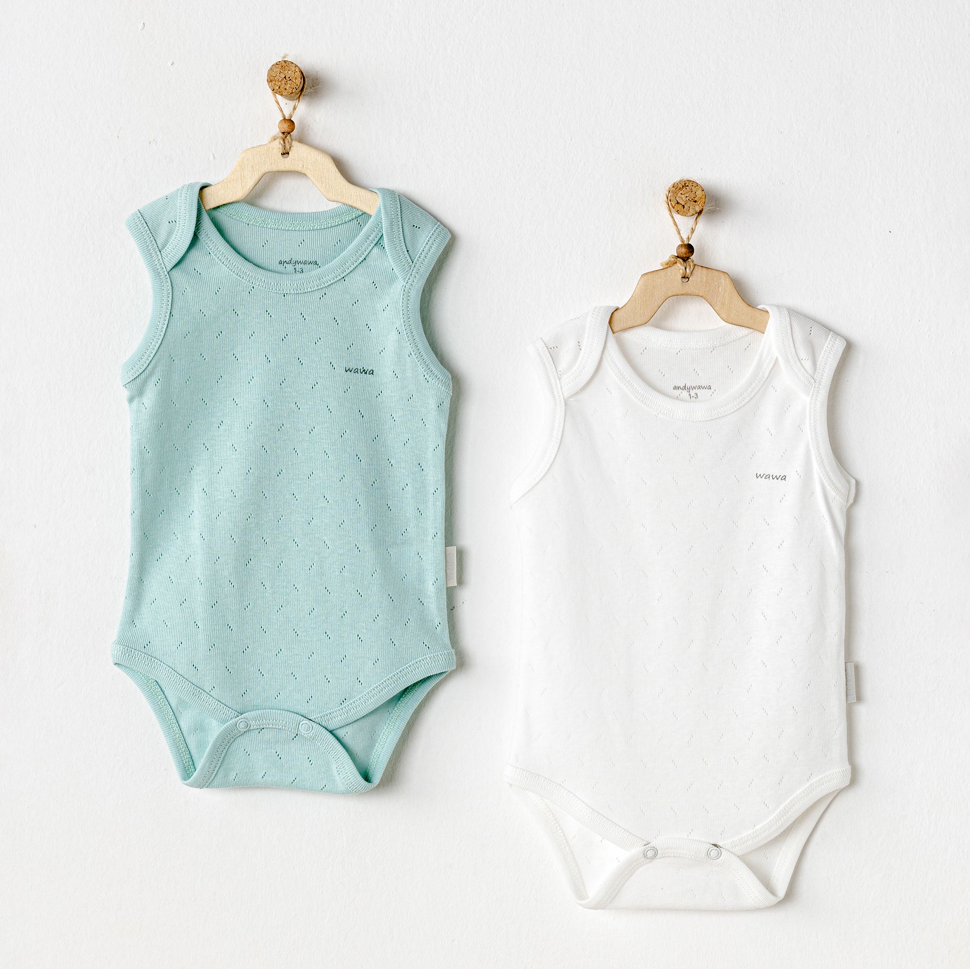 BEBEK BODY 2 PCS BODY SLEEVELESS JACQUARD BASIC - GREEN/WHITE