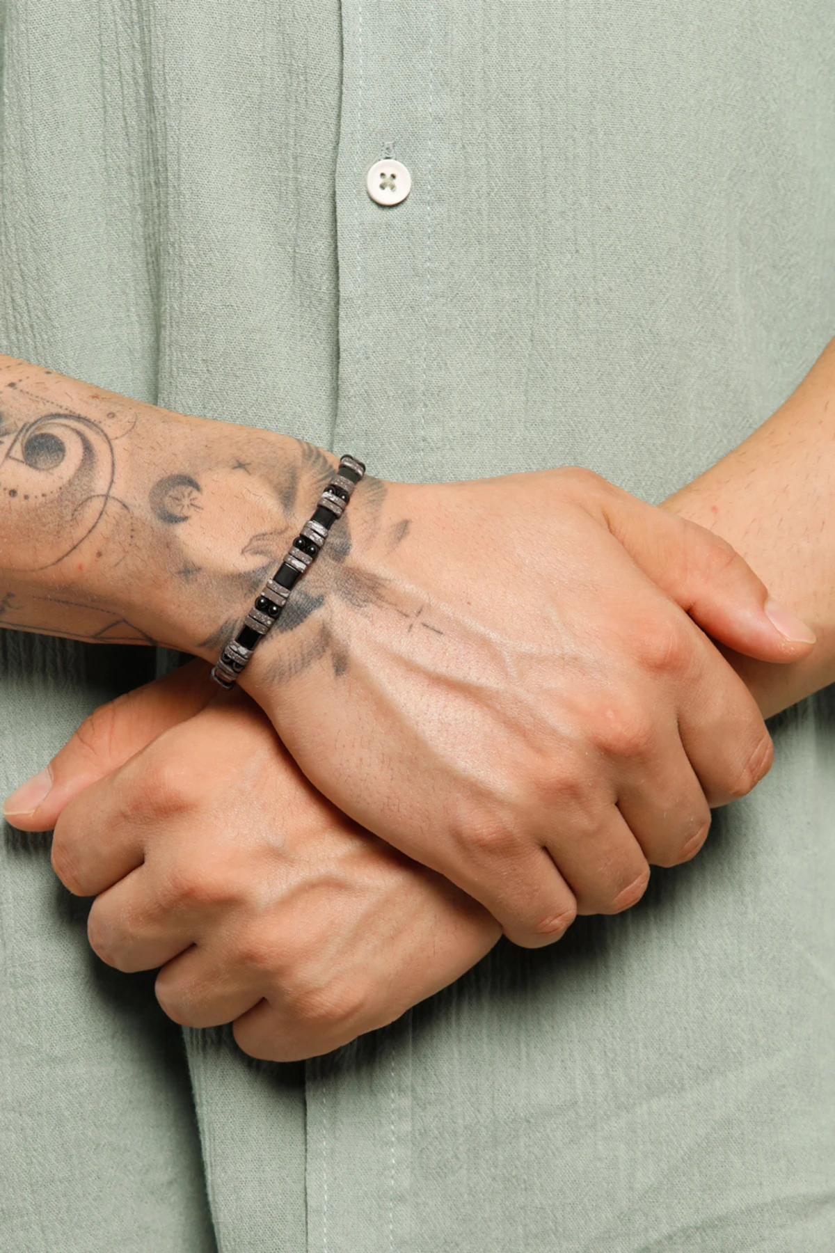 Gimli Erkek Siyah Geometrik Tasarım Model Ayarlanabilir Makrome Bileklik