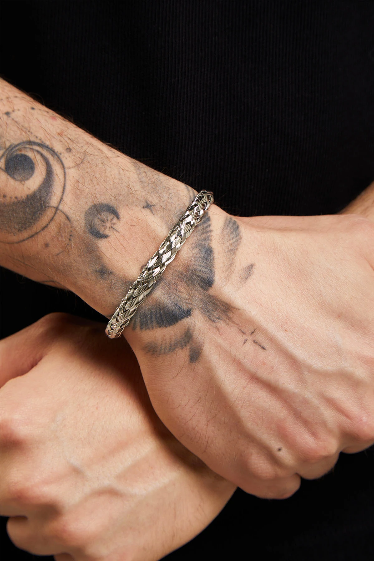 Eriol Erkek Örgü Hasır Gümüş Renk Paslanmaz Çelik Kelepçe Bileklik