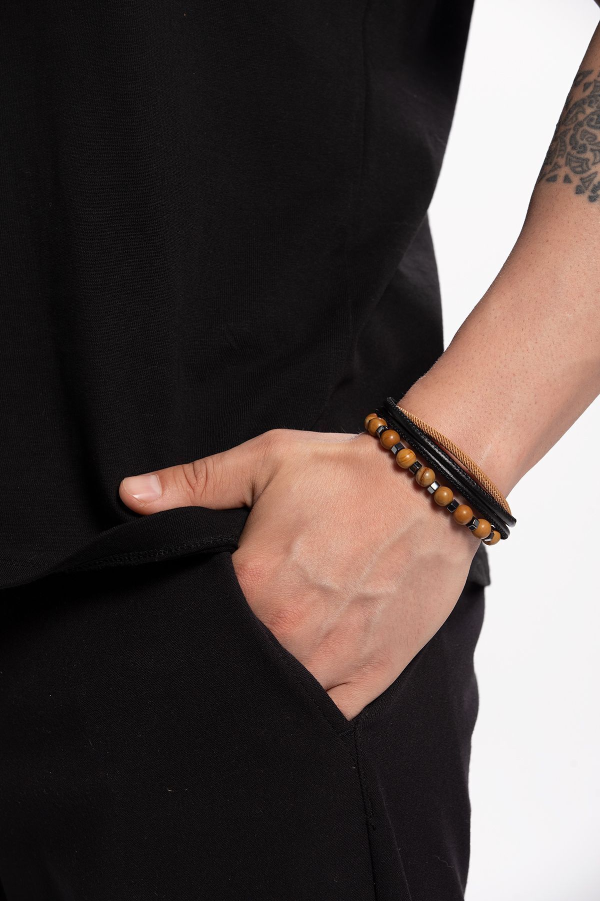 Curufin Deri & Doğal Taşlı 2'li Erkek Bileklik