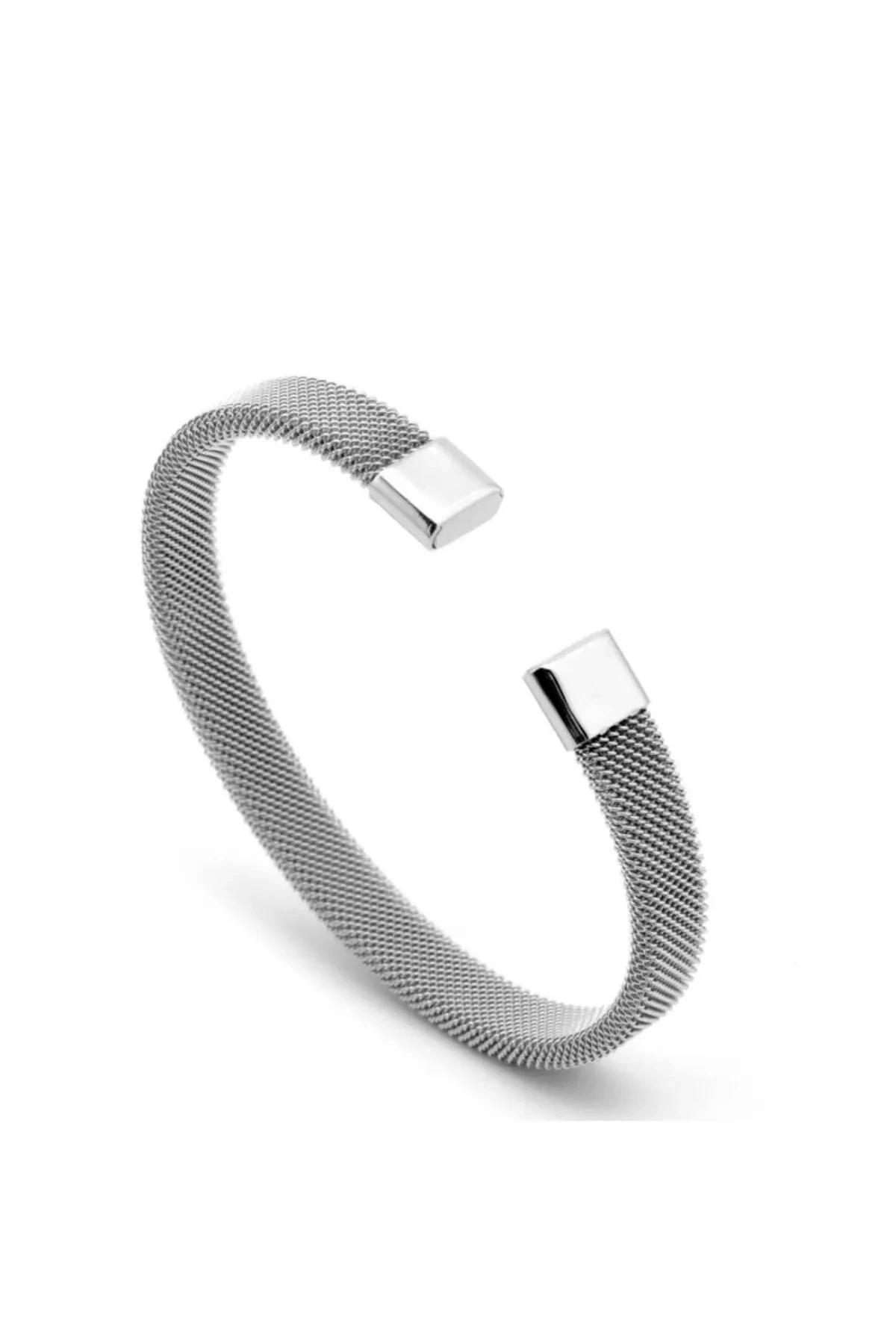 Sindarin Erkek Gümüş Renk Hasır Paslanmaz Çelik Kelepçe Bileklik