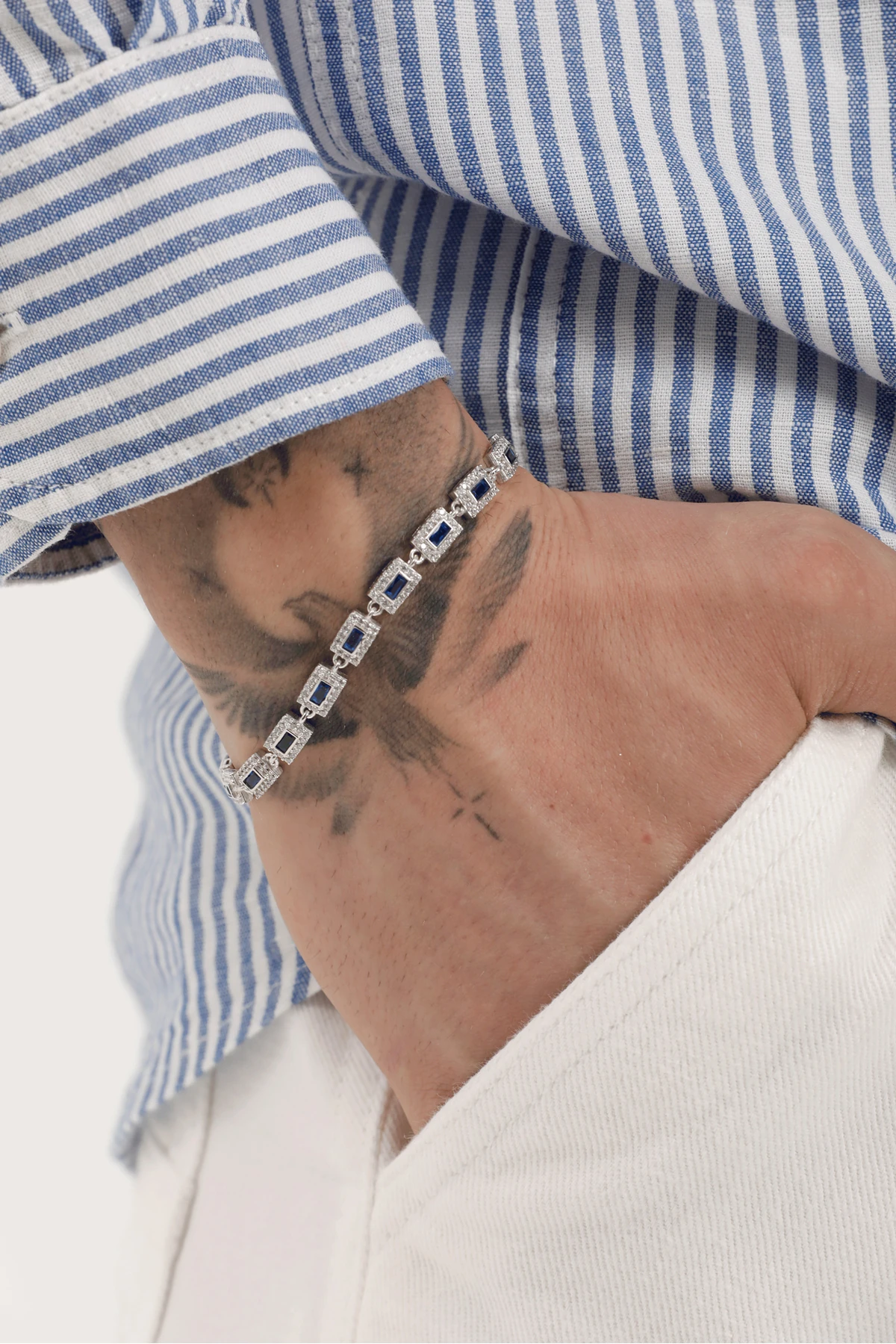 Irmo 925 Ayar Gümüş Lacivert Baget Taşlı Erkek Bileklik – Parlak Zirkon Çevreli