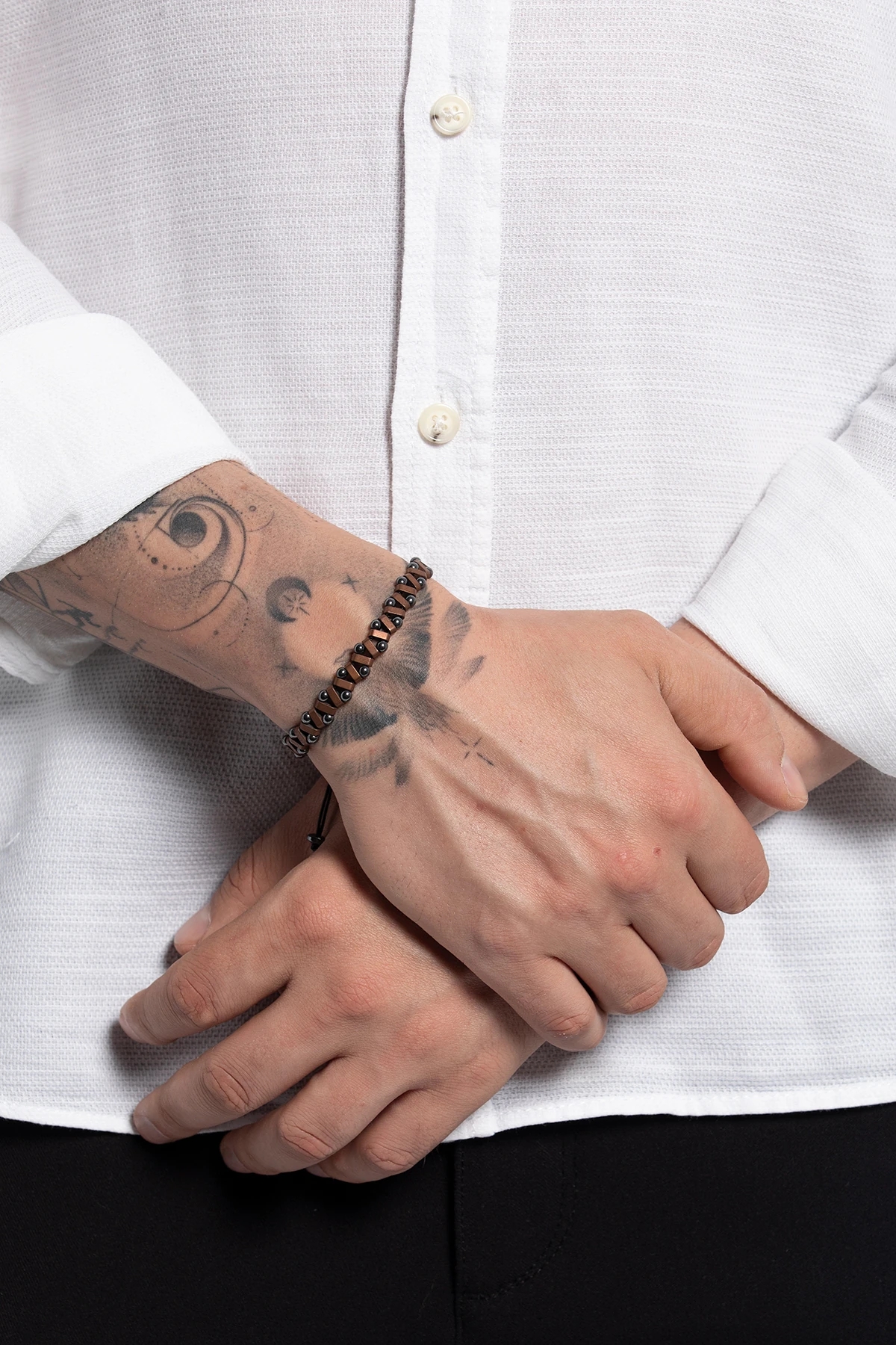 Arnor Erkek Bronz Renk Geometrik Zikzak Model Ayarlanabilir Makrome Örgü Bileklik