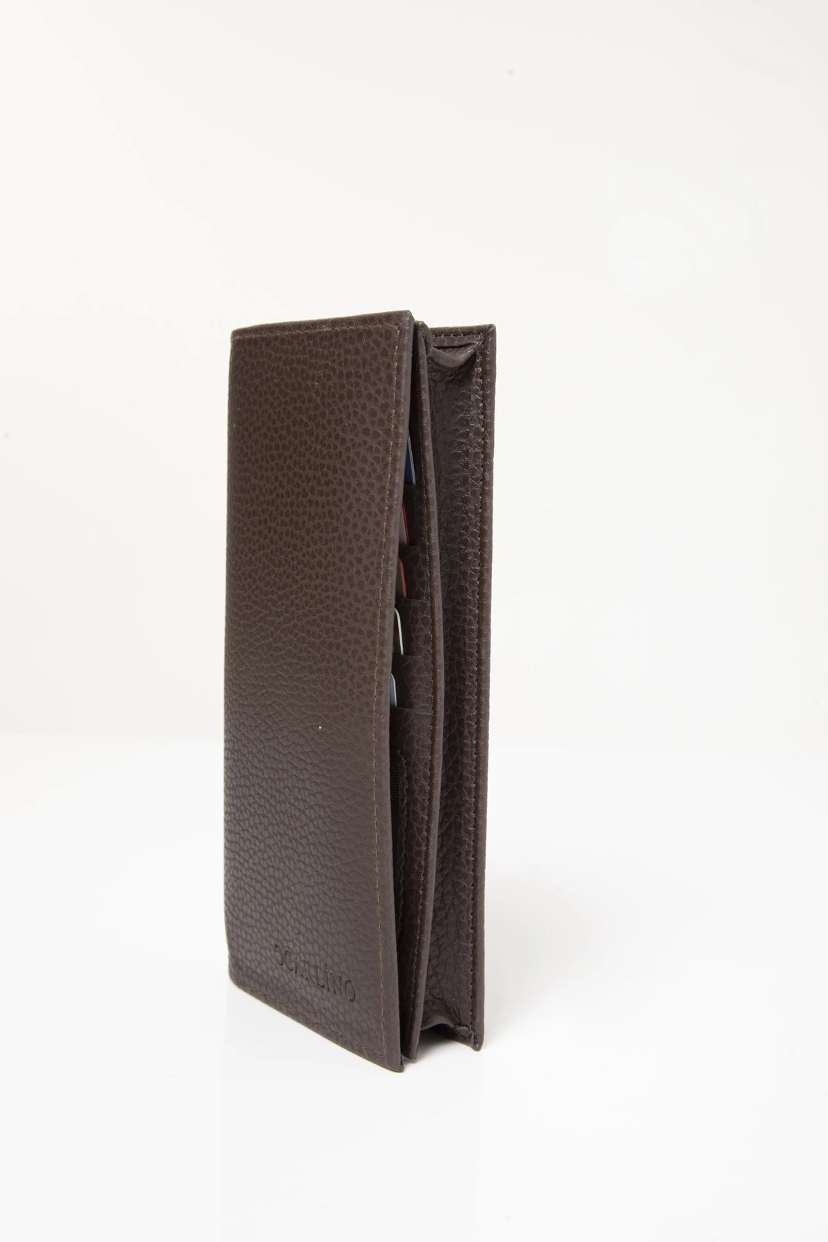 Erkek Kahverengi Suni Deri Telefon Bölmeli 10 Kartlık Şeffaf Gözlü Cüzdan