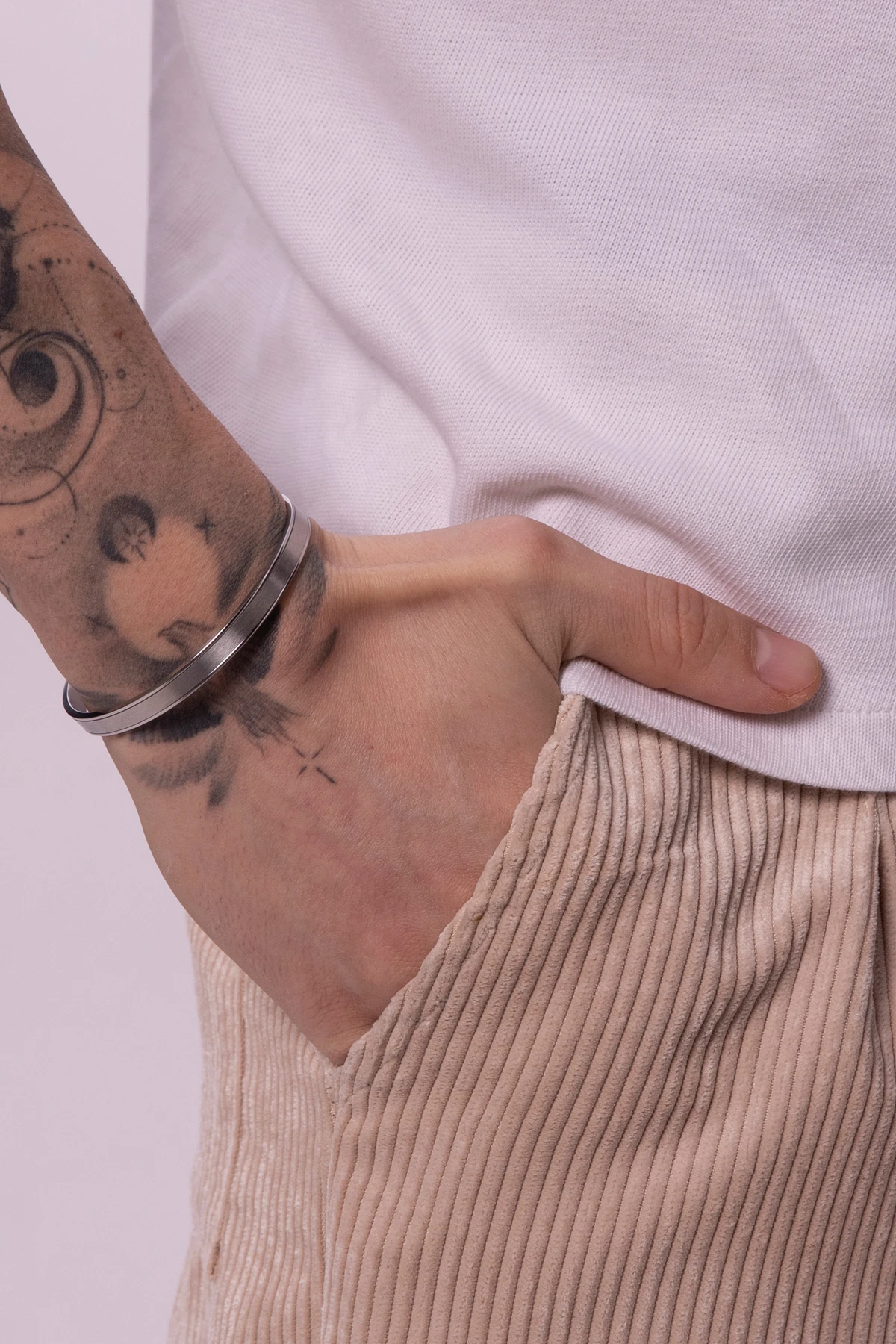 Beregond Erkek Gümüş Düz Kalın Paslanmaz Çelik Kelepçe Bileklik