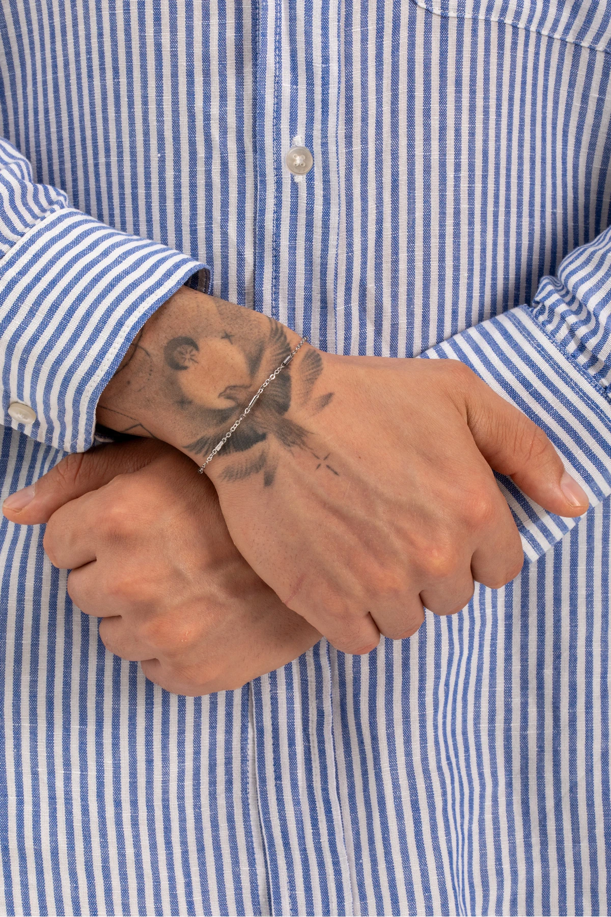 Erkek Gümüş Renk İnce Baklalı Zincir Çelik Bileklik