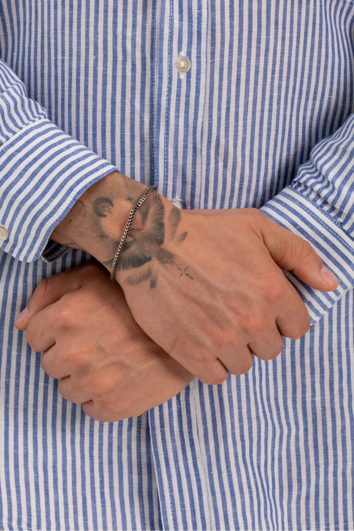 Erkek Eskitme Gri Özel Tasarım İtalyan Desenli Ezme Çelik Bileklik - Yeni Sezon