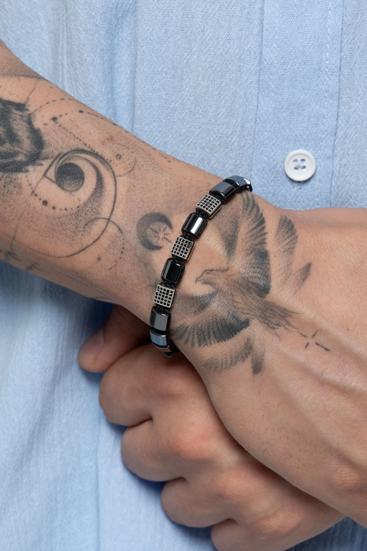 Tulkas Erkek Siyah Zirkon Taş Işlemeli Doğaltaş Makrome Bileklik