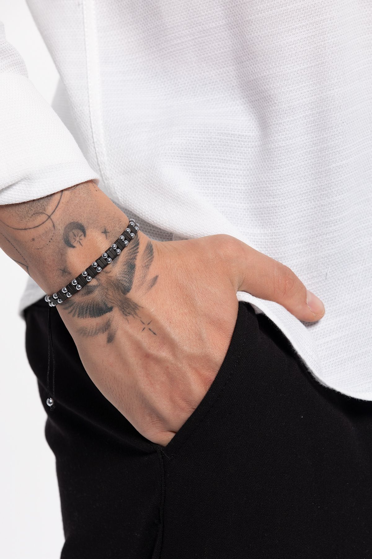 Anarion Erkek Mat Siyah Geometrik Tasarım Model Ayarlanabilir Makrome Bileklik