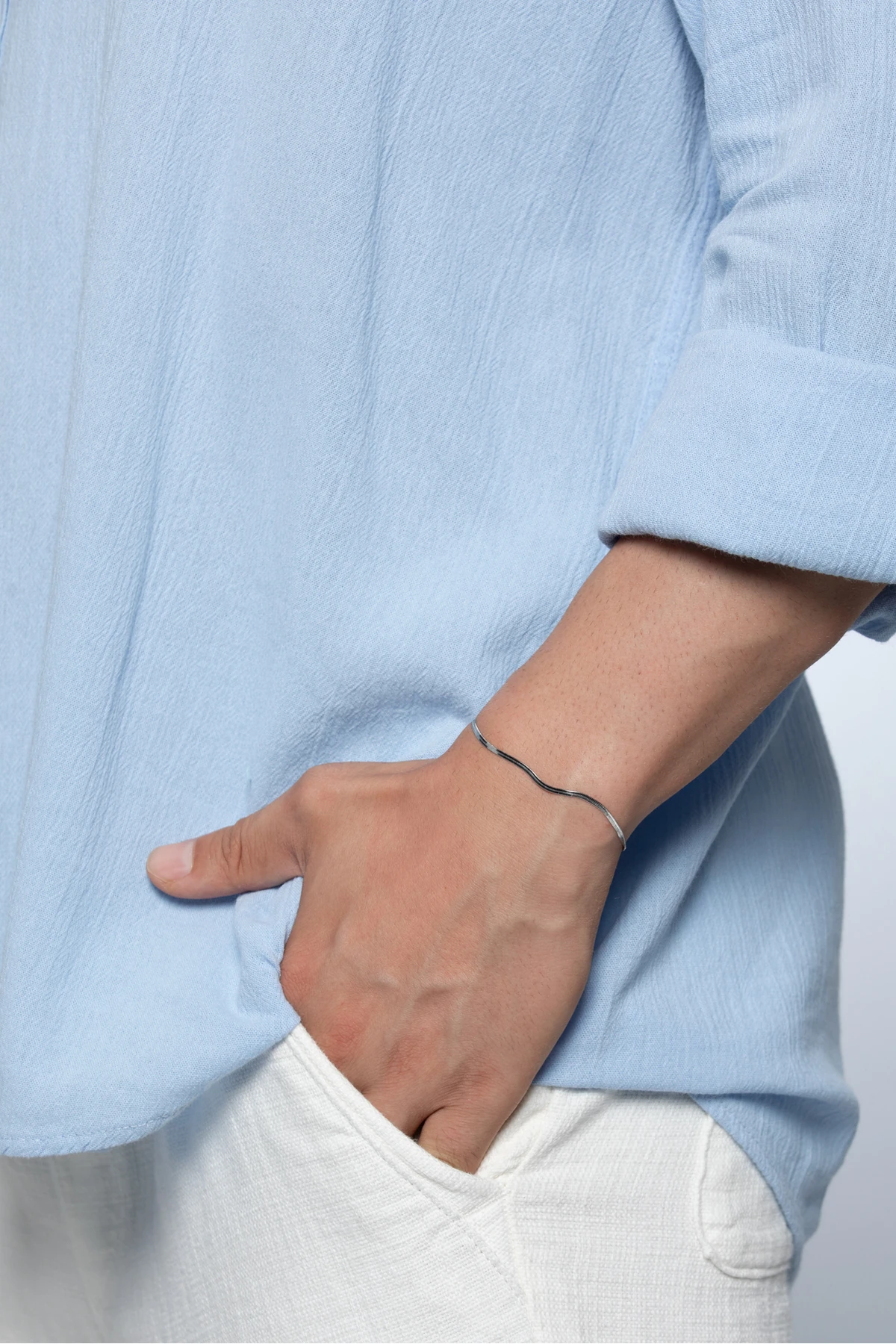 Este Erkek Ince Italyan Hasır Gümüş Renk Paslanmaz Çelik Bileklik