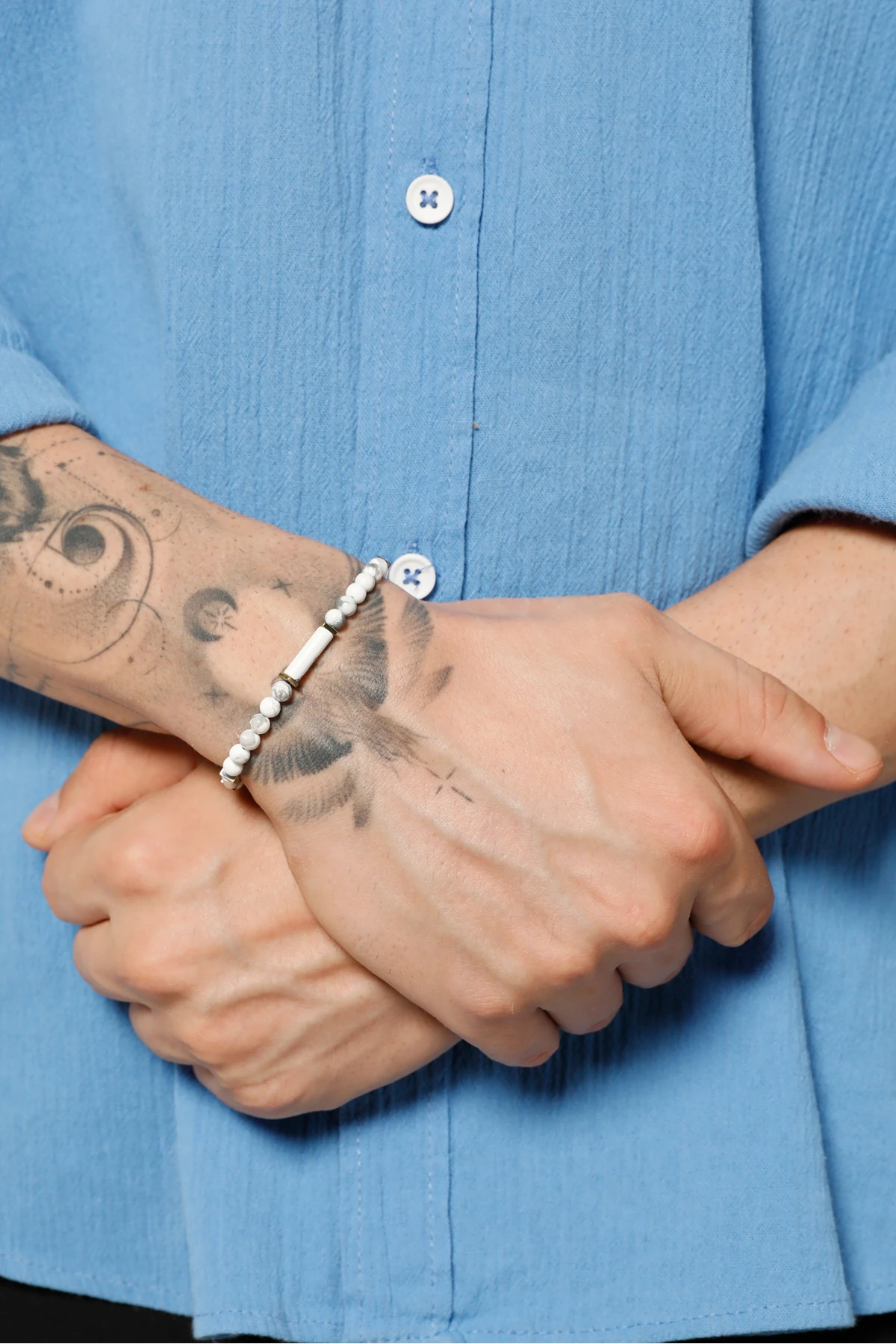 Marmadas Doğal Taşlı Beyaz Erkek Ayarlanabilir Makrome Bileklik