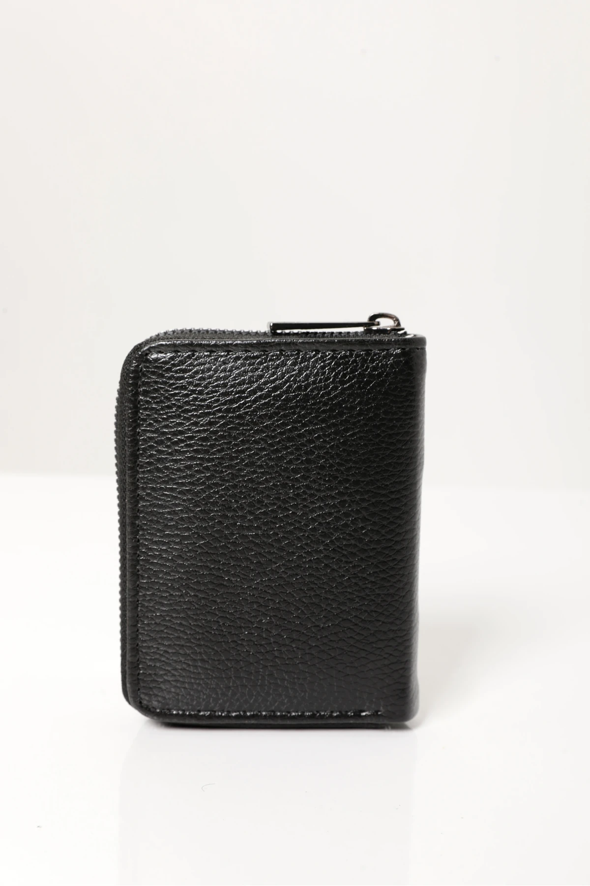 Erkek Siyah Vegan Deri Dikey Fermuarlı Kartlık Ve Cüzdan