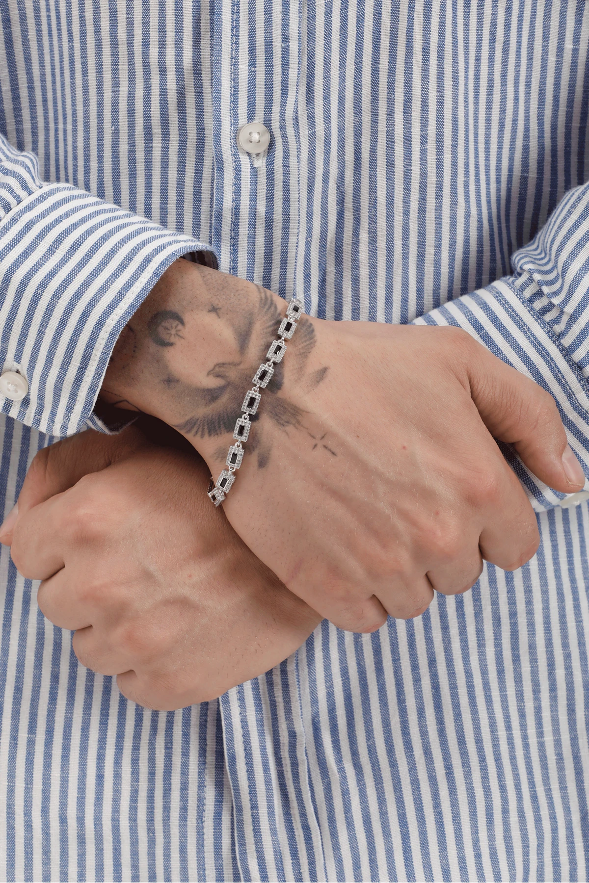 Imin 925 Ayar Gümüş Siyah Baget Taşlı Erkek Bileklik – Parlak Zirkon Çevreli