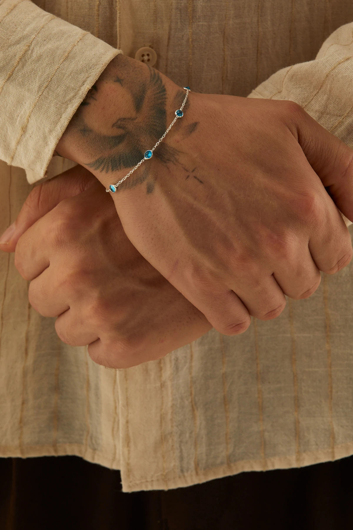 Sirion 925 Ayar Gümüş Mavi Doğal Taşlı Erkek Bileklik