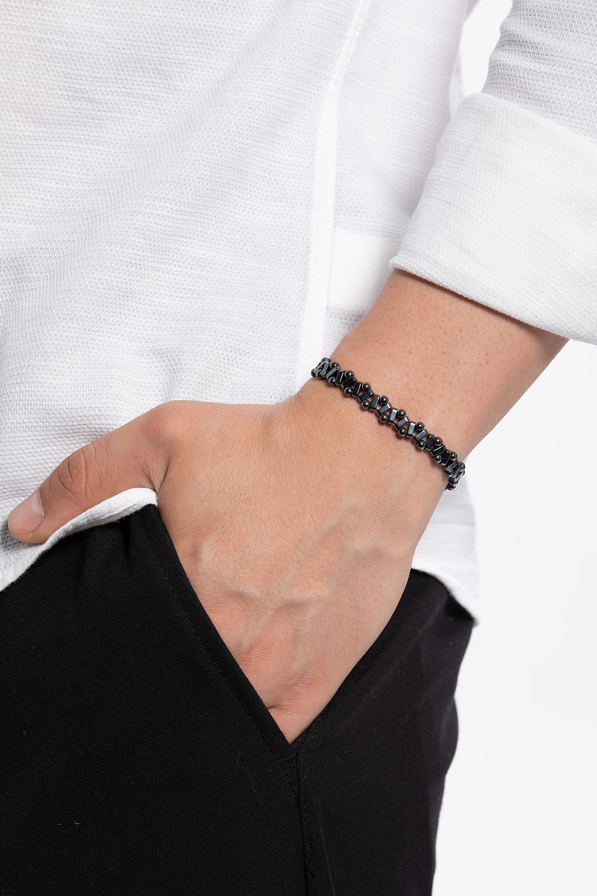 Gondor Erkek Antrasit Renk Geometrik Zikzak Model Ayarlanabilir Makrome Örgü Bileklik