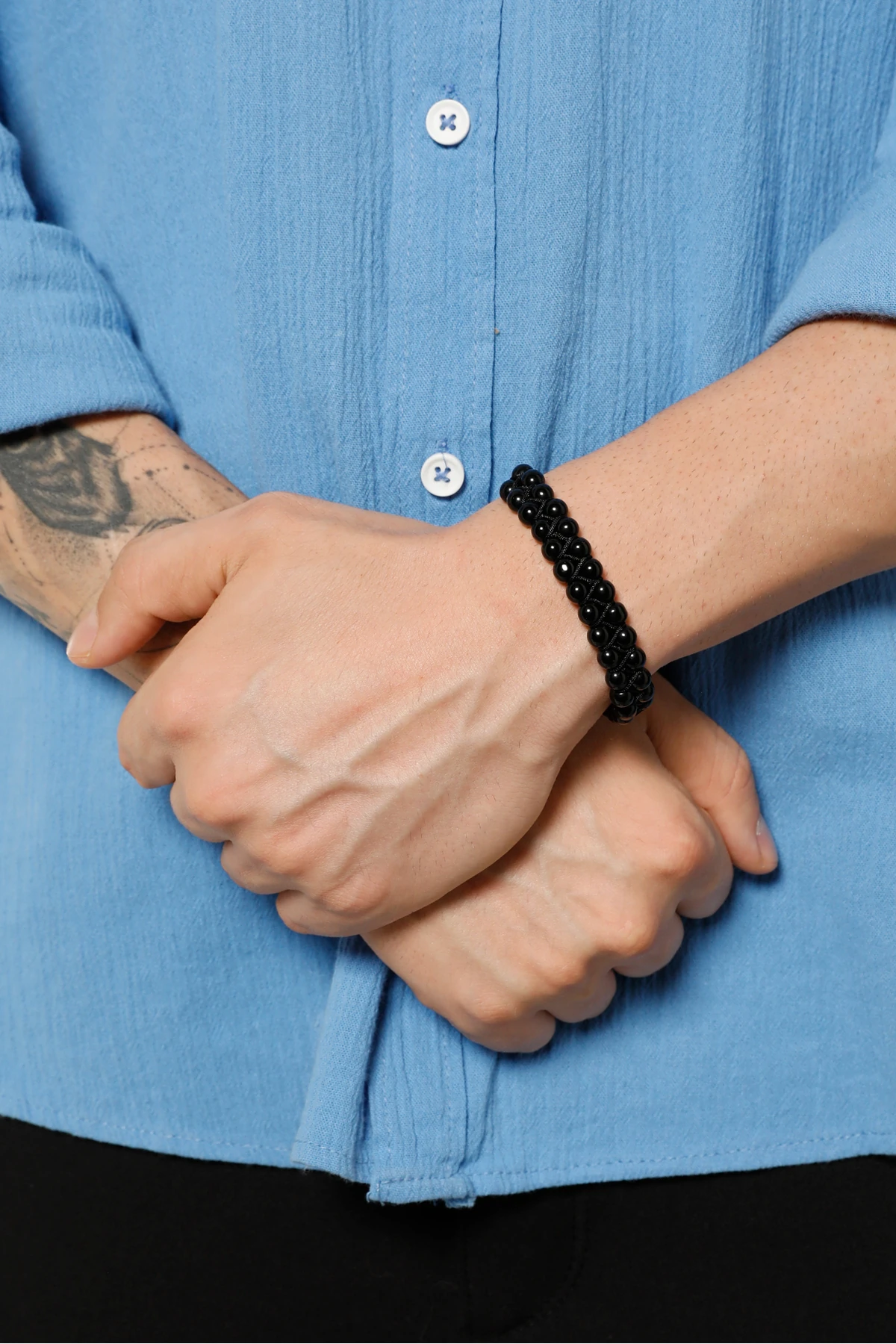 Waldreg Siyah Boncuklu Erkek Ayarlanabilir Makrome Bileklik