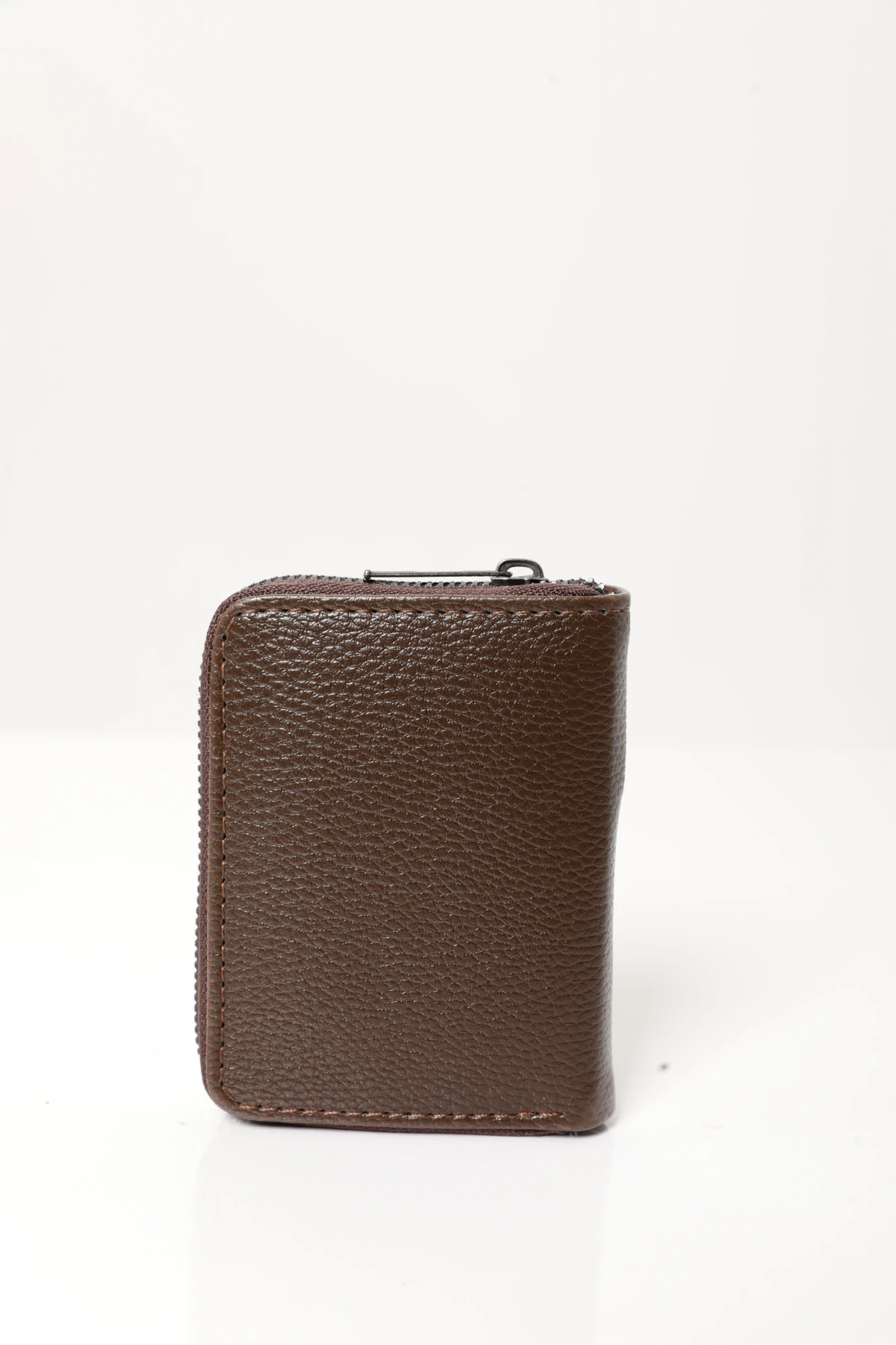 Erkek Kahverengi Vegan Deri Dikey Fermuarlı Kartlık Ve Cüzdan