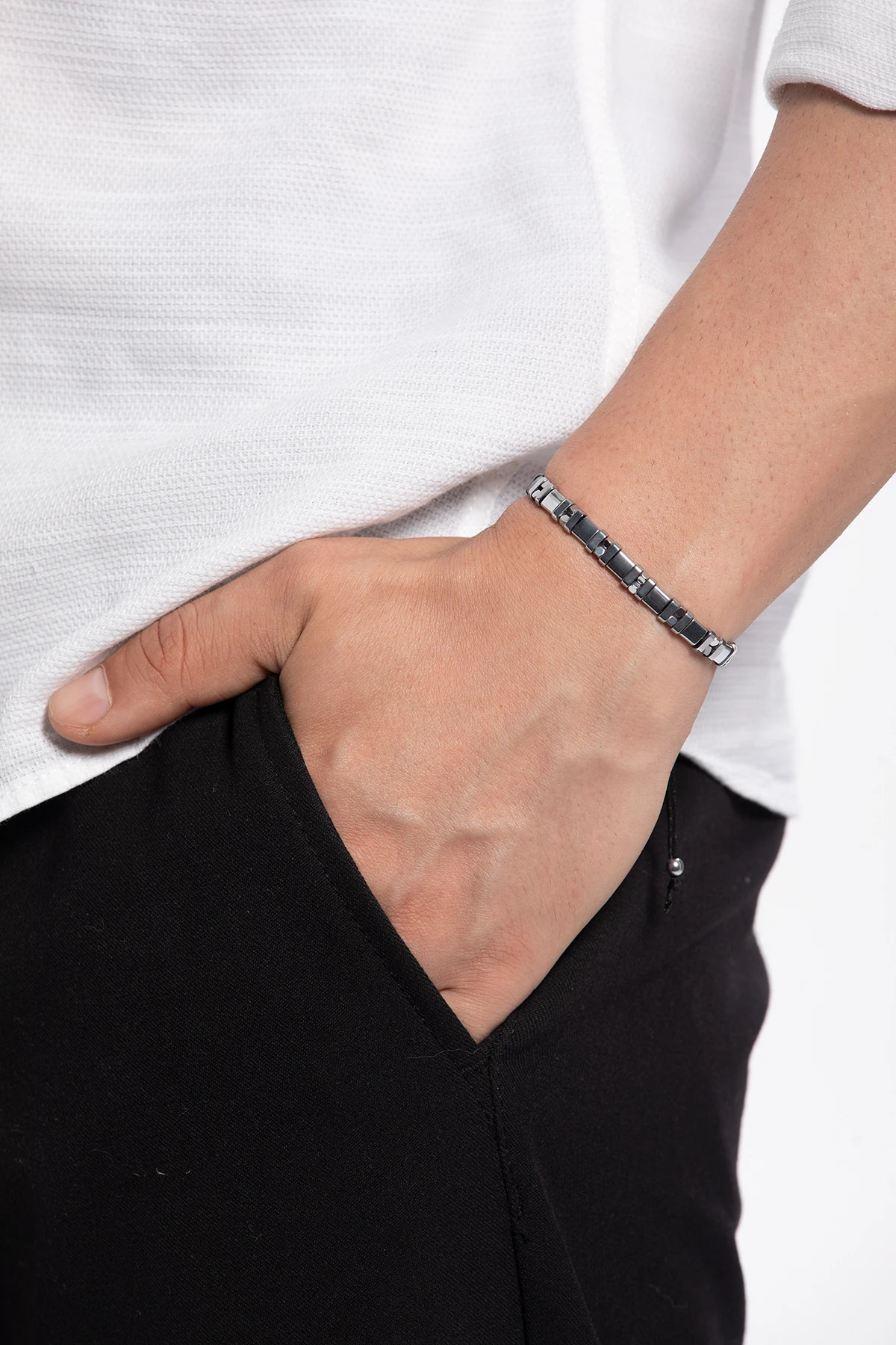 Galad Erkek Gümüş Renk Geometrik Tasarım Model Ayarlanabilir Makrome Bileklik