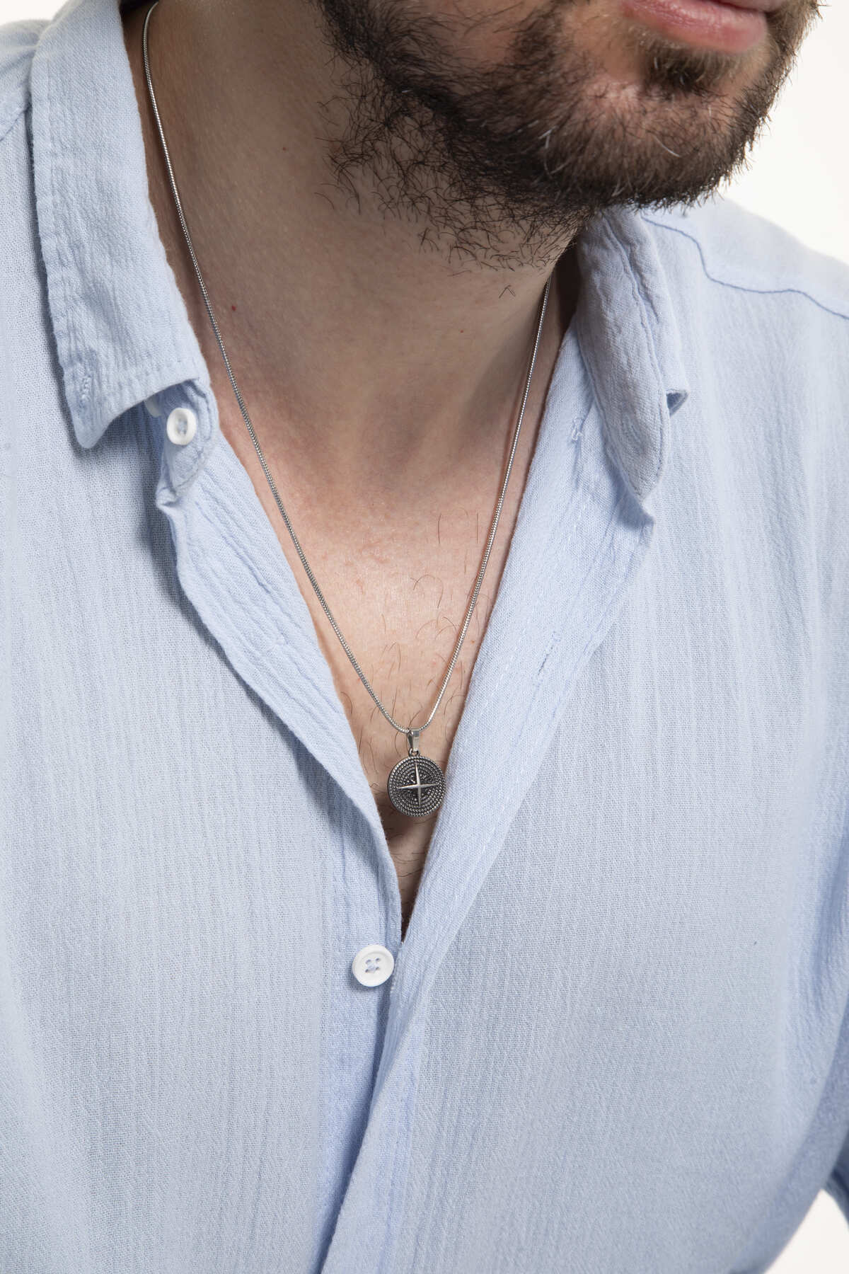 Erkek Çelik Kolye – Antik Tarzda Pusula Sembolü