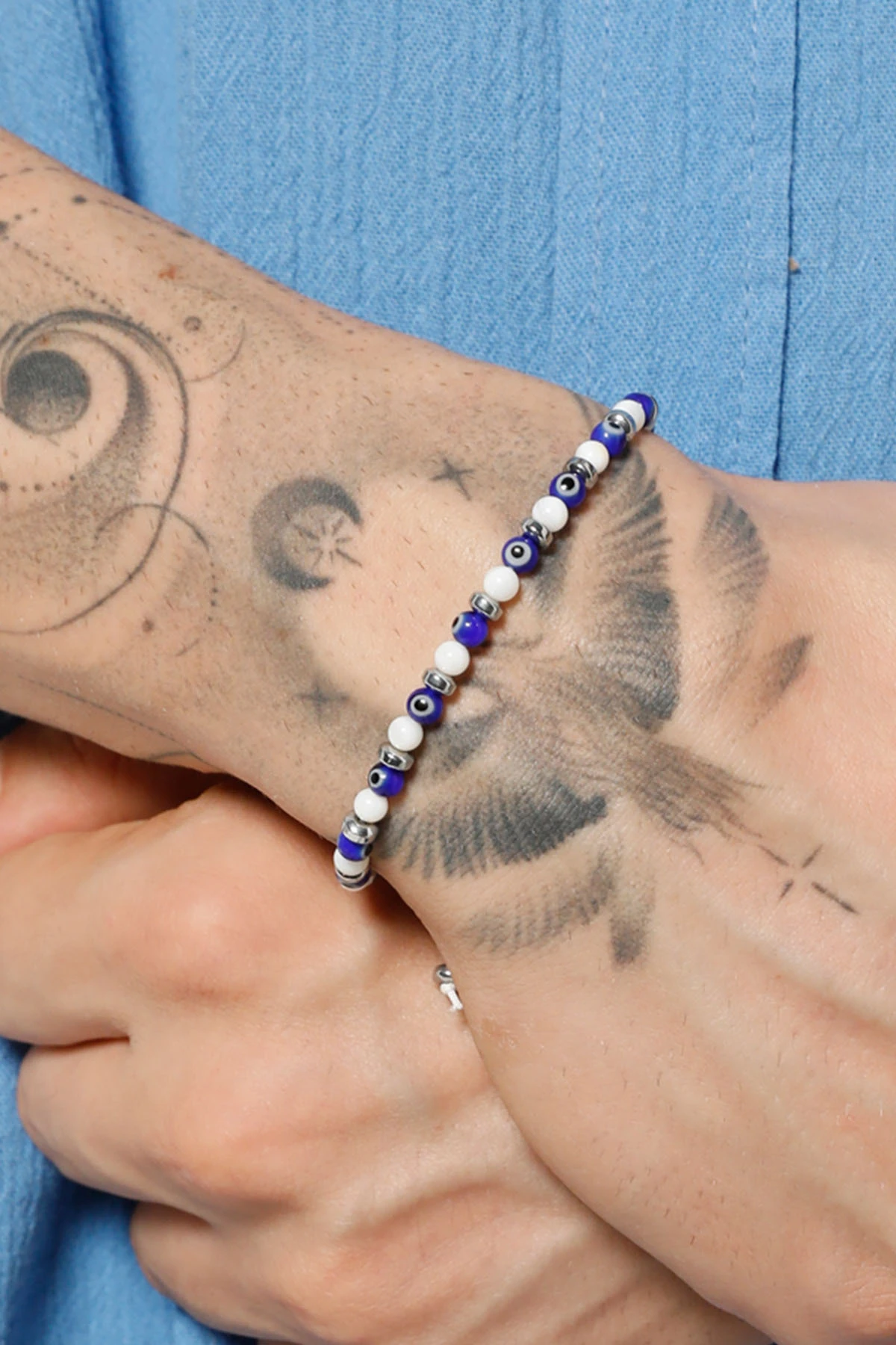 Revion Boncuklu Beyaz Unisex Ayarlanabilir Makrome Bileklik