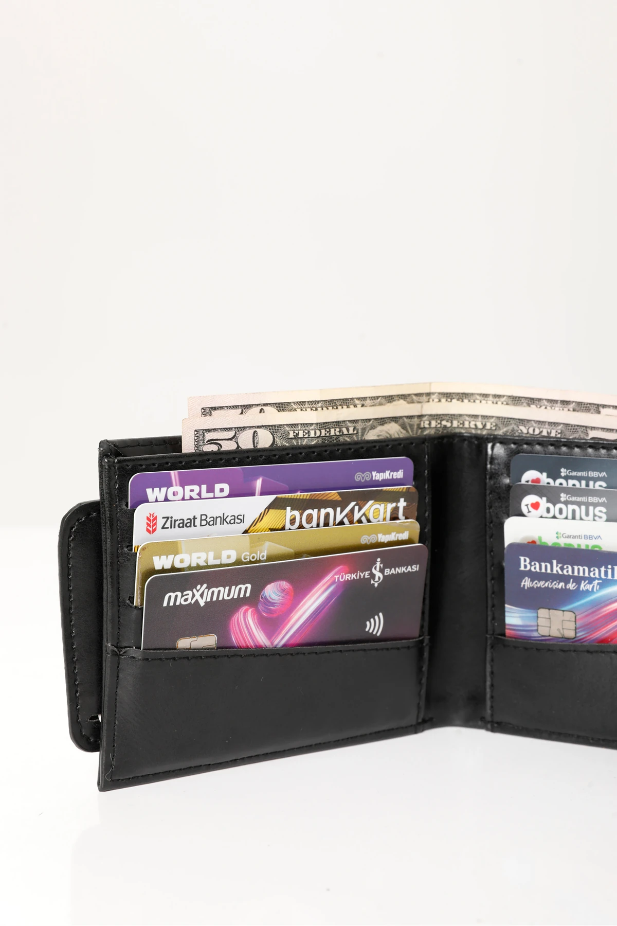 Erkek Siyah Vegan Deri Yatay Spor Cüzdan & Kartlık