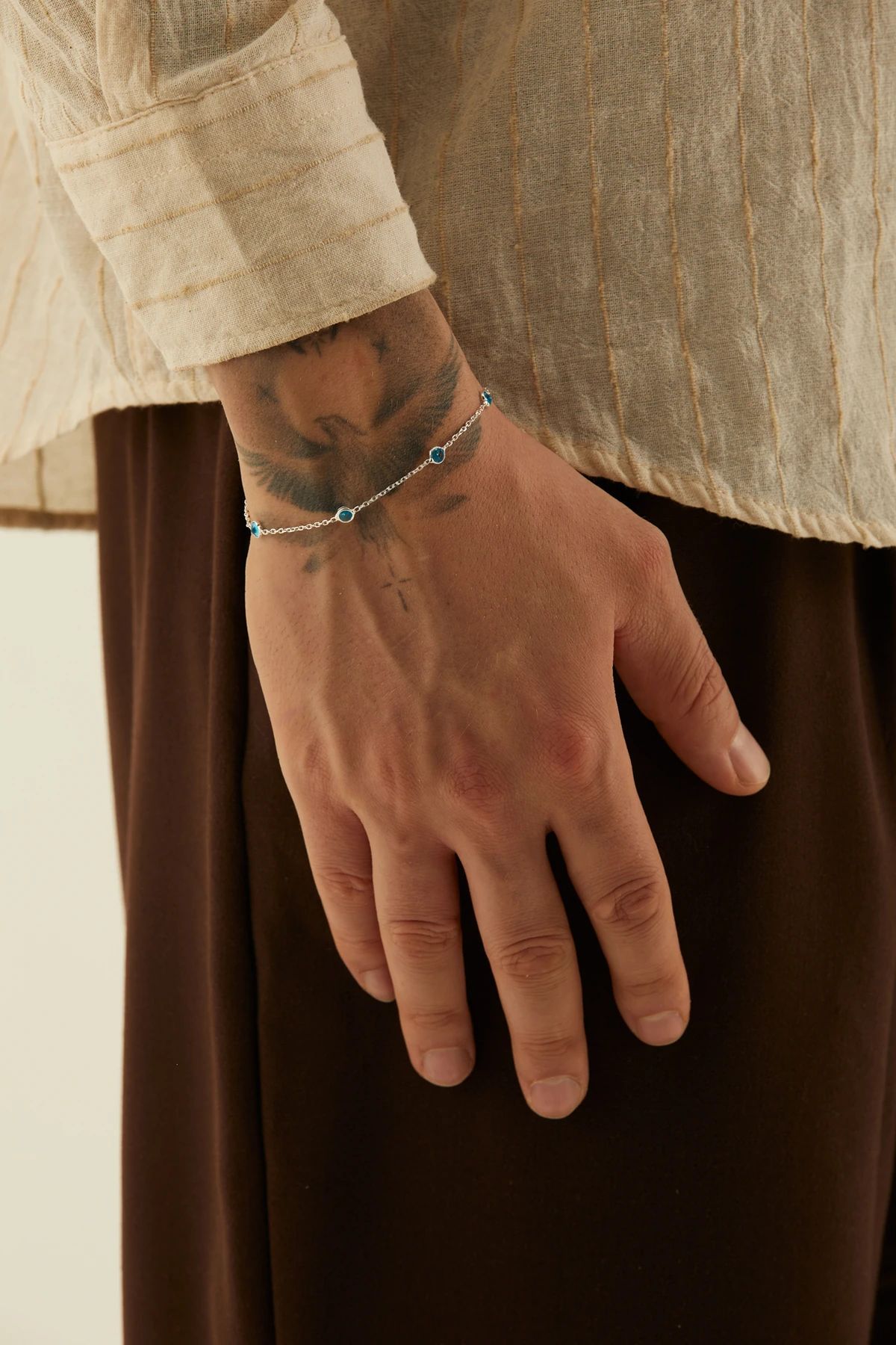 Sirion 925 Ayar Gümüş Mavi Doğal Taşlı Erkek Bileklik