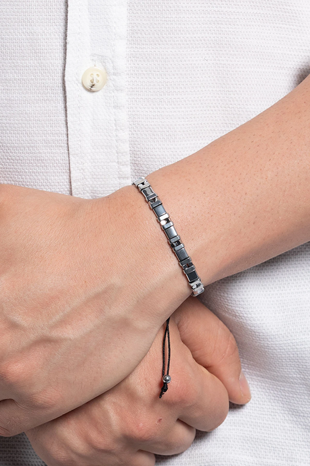 Galad Erkek Gümüş Renk Geometrik Tasarım Model Ayarlanabilir Makrome Bileklik