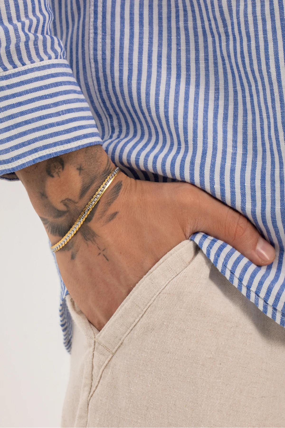 Erestor Erkek Gümüş-Altın Renk Snake Model Paslanmaz Çelik Bileklik