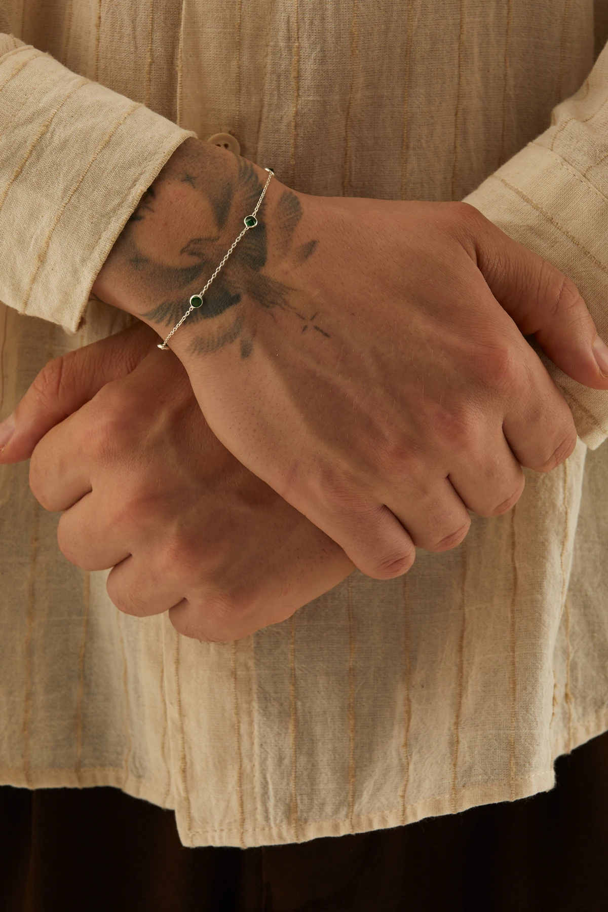 Tata 925 Ayar Gümüş Yeşil Doğal Taşlı Erkek Bileklik