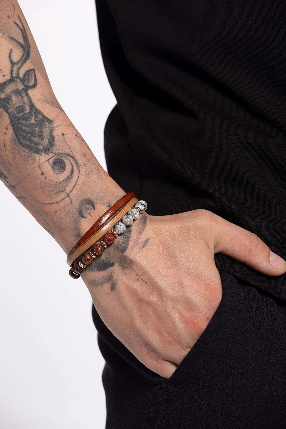 Earnur Deri & Doğal Taşlı 2'li Erkek Bileklik