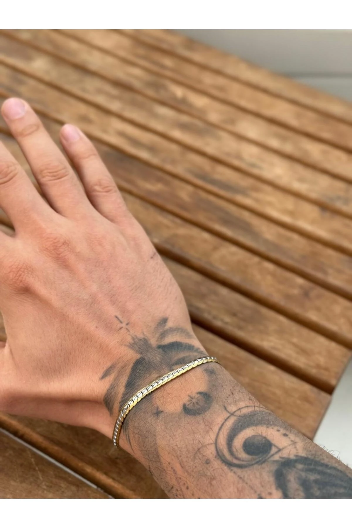 Erestor Erkek Gümüş-Altın Renk Snake Model Paslanmaz Çelik Bileklik