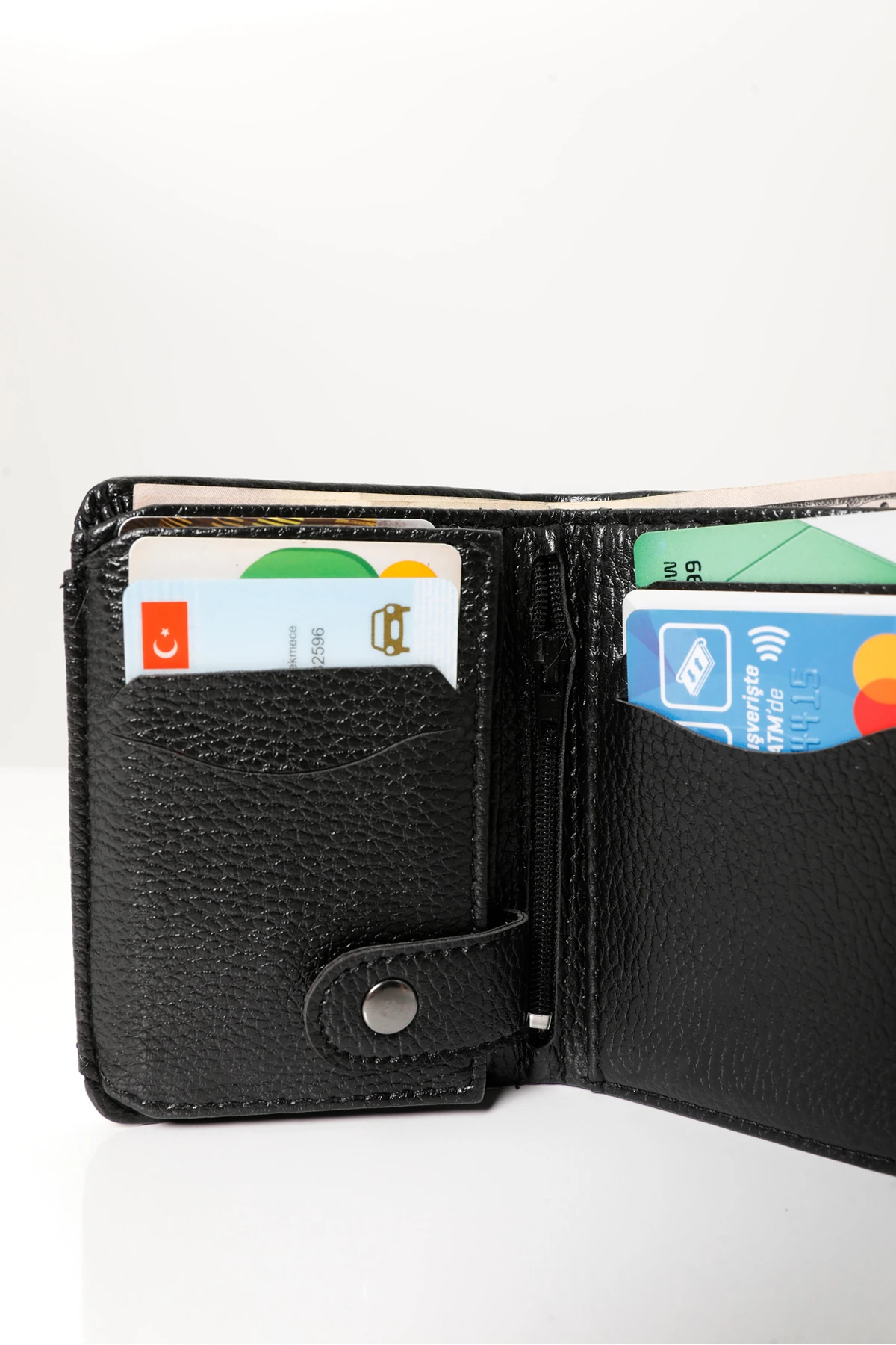 Erkek Siyah Vegan Deri Dikey Spor Cüzdan