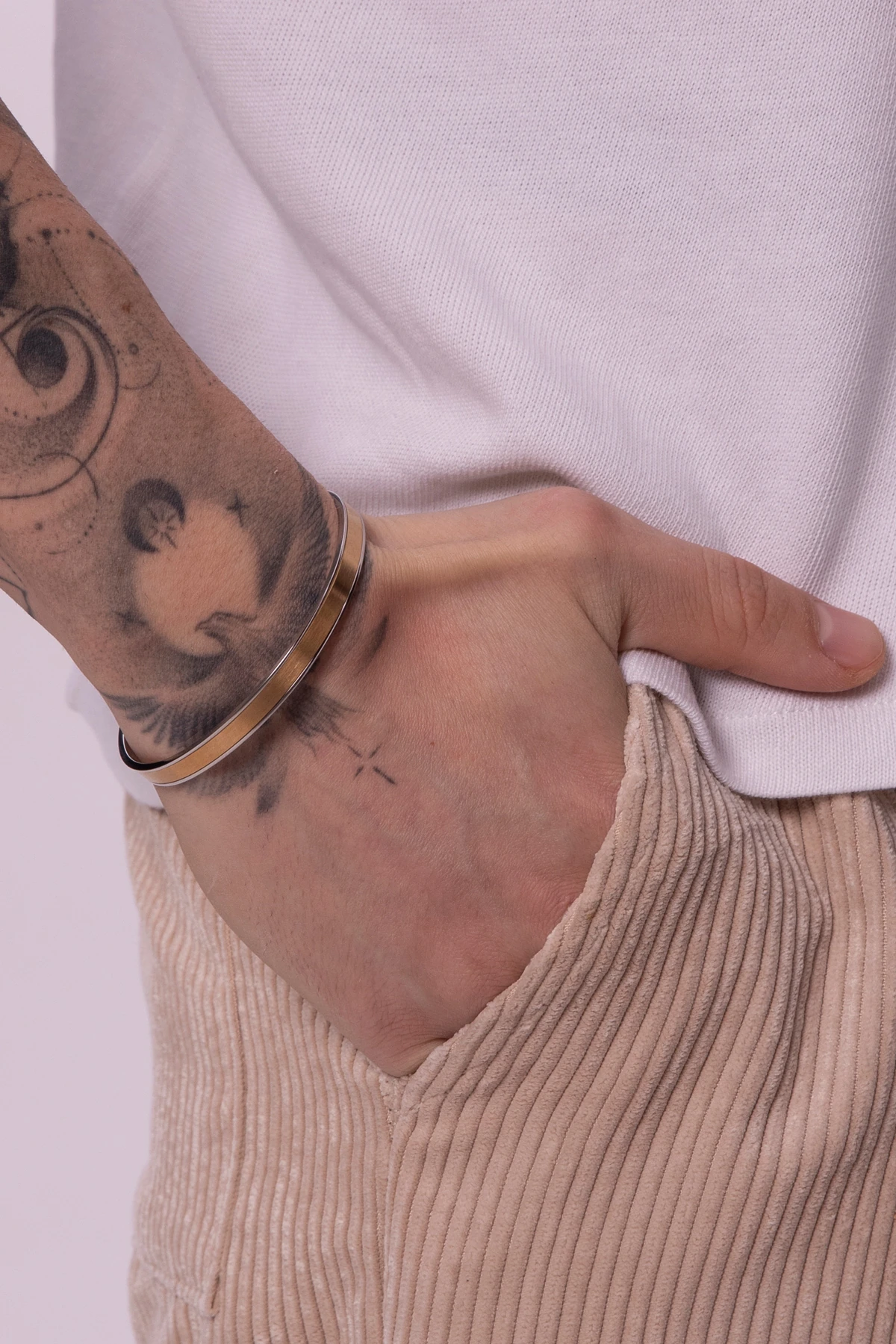 Bergil Erkek Gümüş-altın Düz Paslanmaz Çelik Kelepçe Bileklik