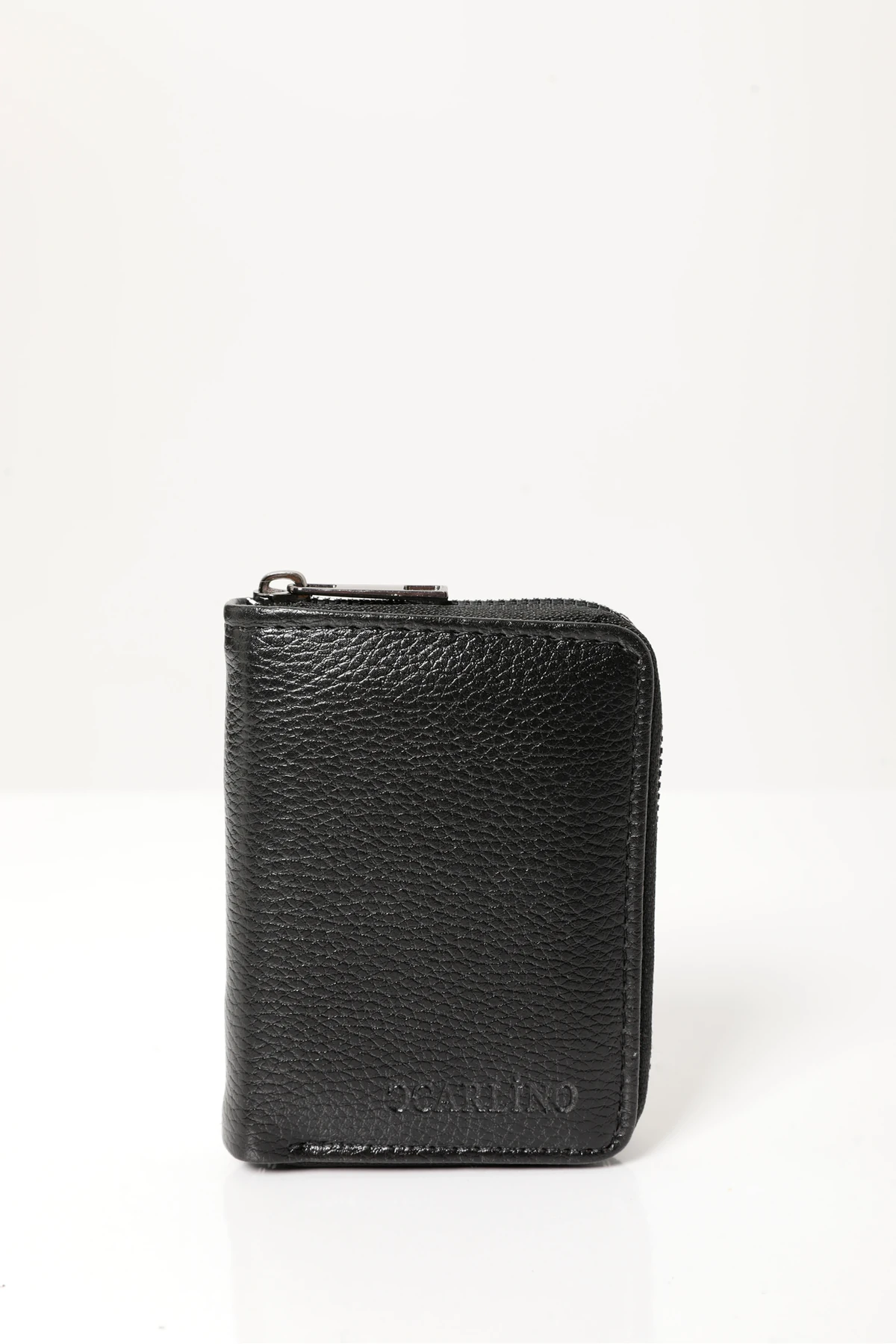 Erkek Siyah Vegan Deri Dikey Fermuarlı Kartlık Ve Cüzdan