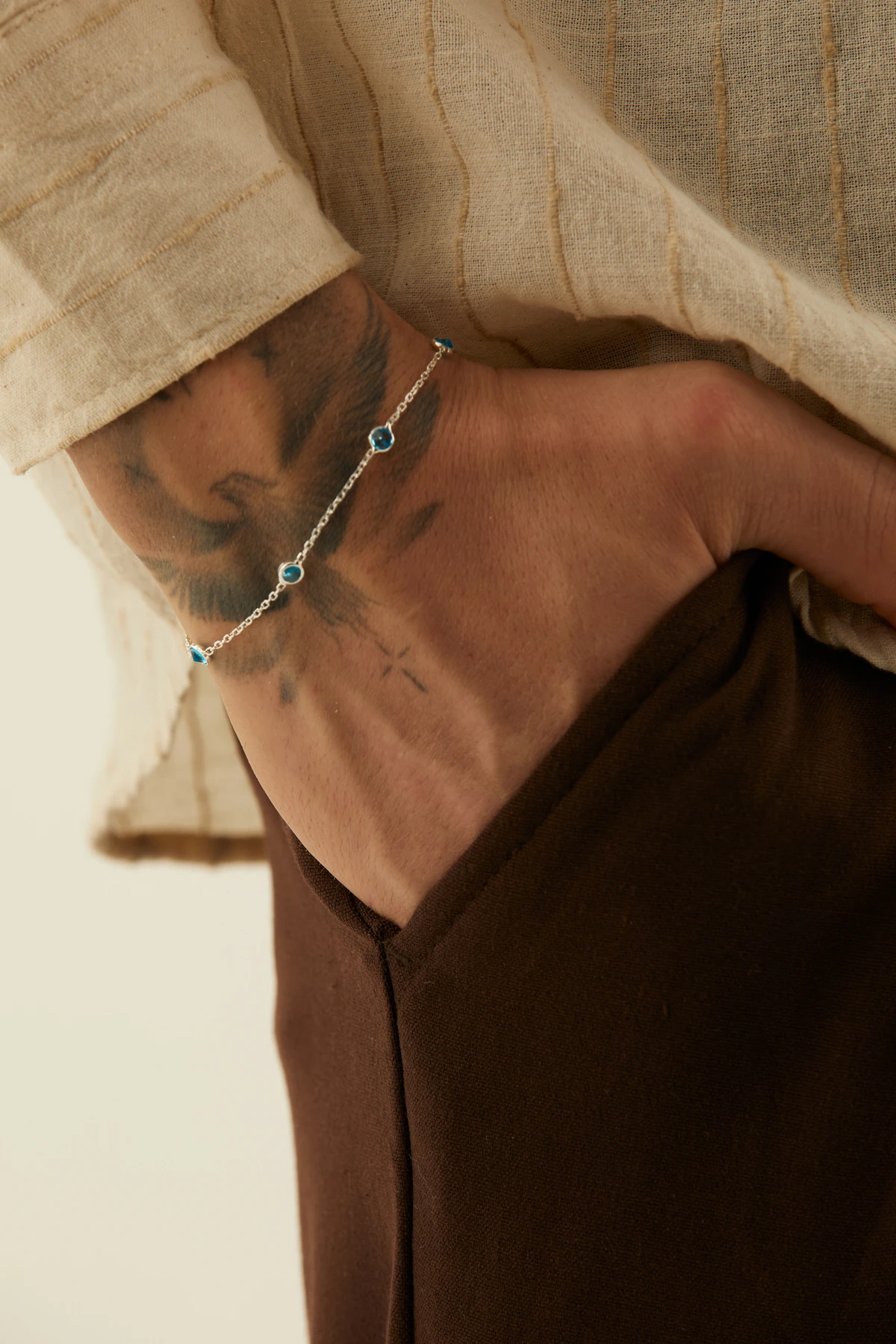 Sirion 925 Ayar Gümüş Mavi Doğal Taşlı Erkek Bileklik