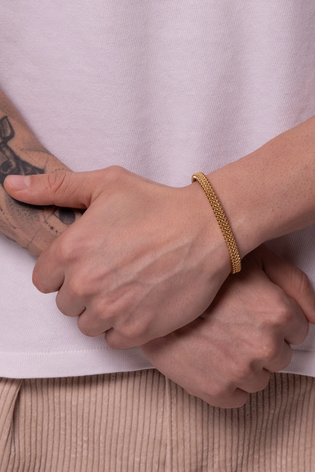 Gothmog Erkek Altın Renk Hasır Paslanmaz Çelik Kelepçe Bileklik