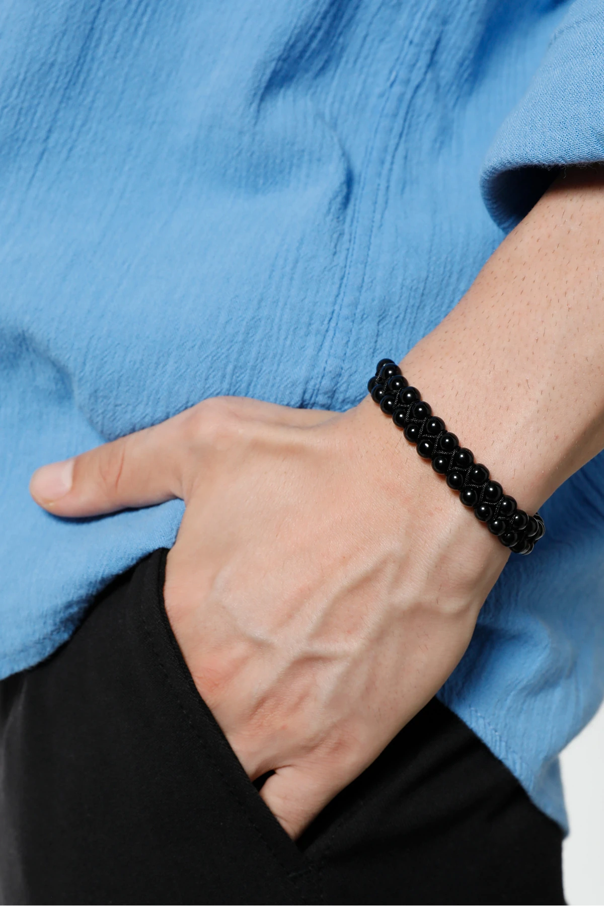 Waldreg Siyah Boncuklu Erkek Ayarlanabilir Makrome Bileklik