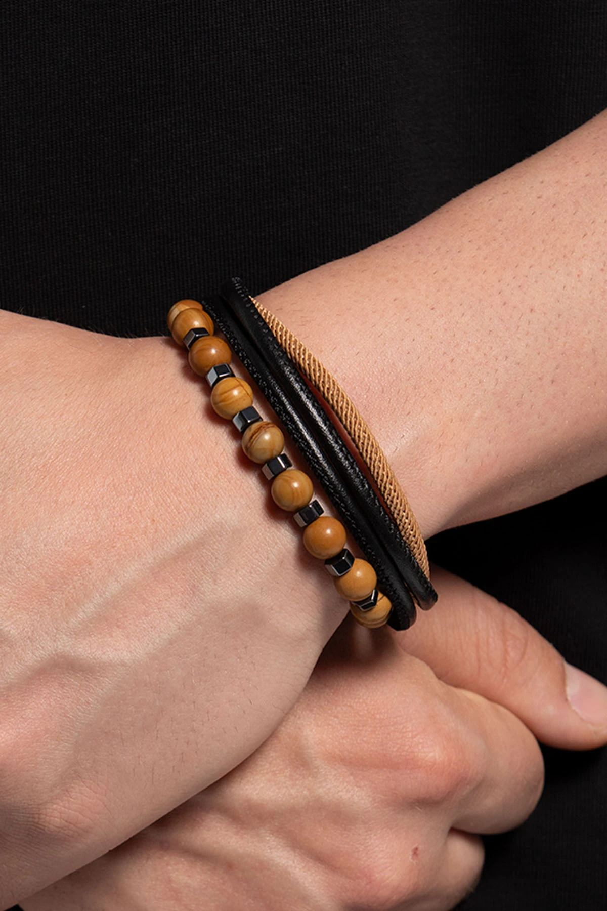 Curufin Deri & Doğal Taşlı 2'li Erkek Bileklik