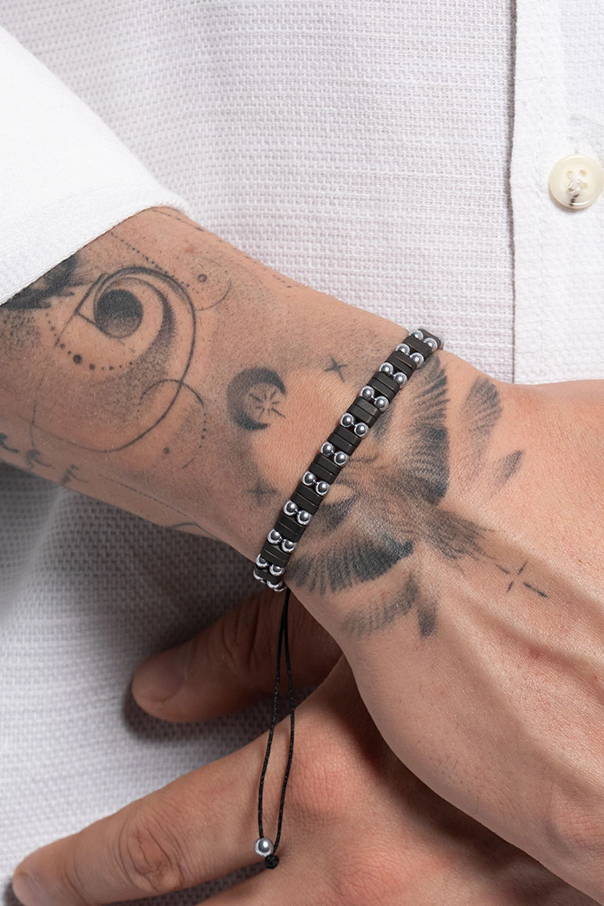 Anarion Erkek Mat Siyah Geometrik Tasarım Model Ayarlanabilir Makrome Bileklik