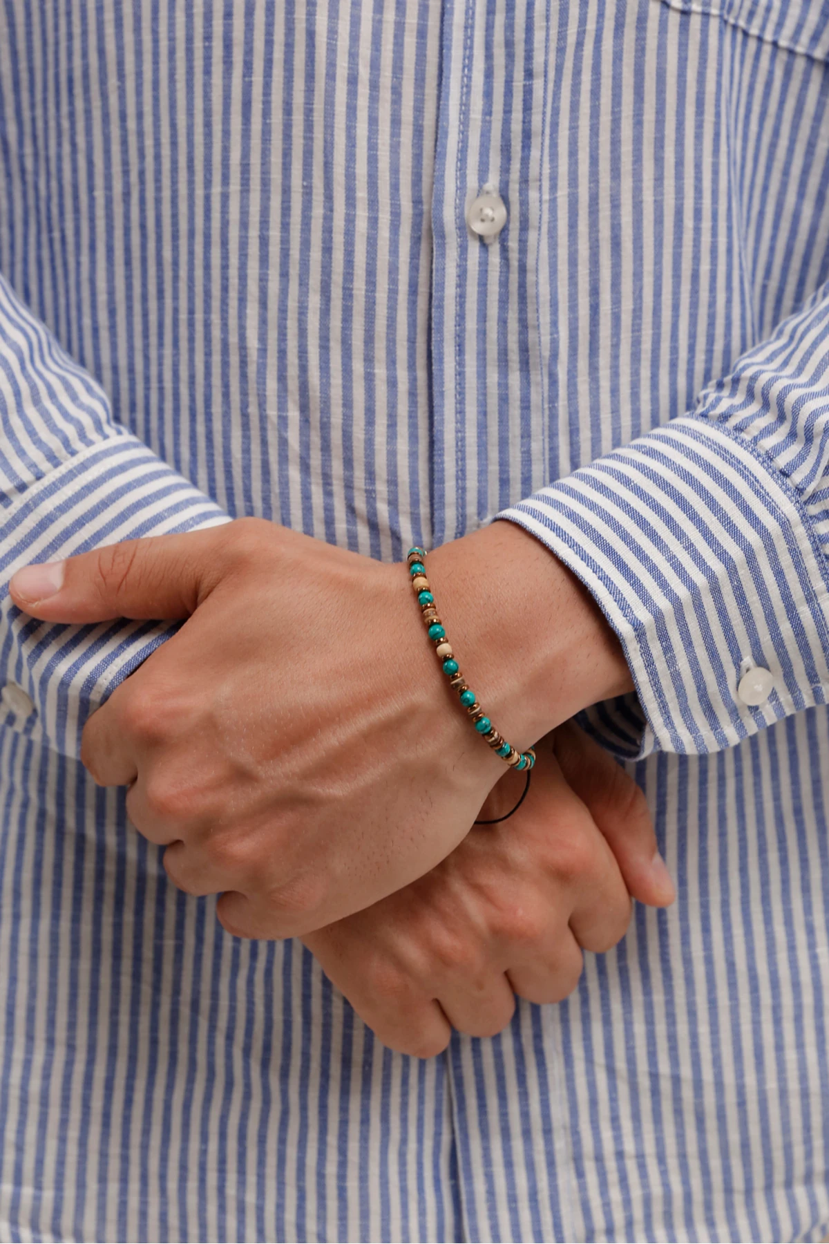 Nenya Bohem Tarz Yeşil ve Kahverengi Tonlu Doğal Taş Makrome Erkek Bileklik