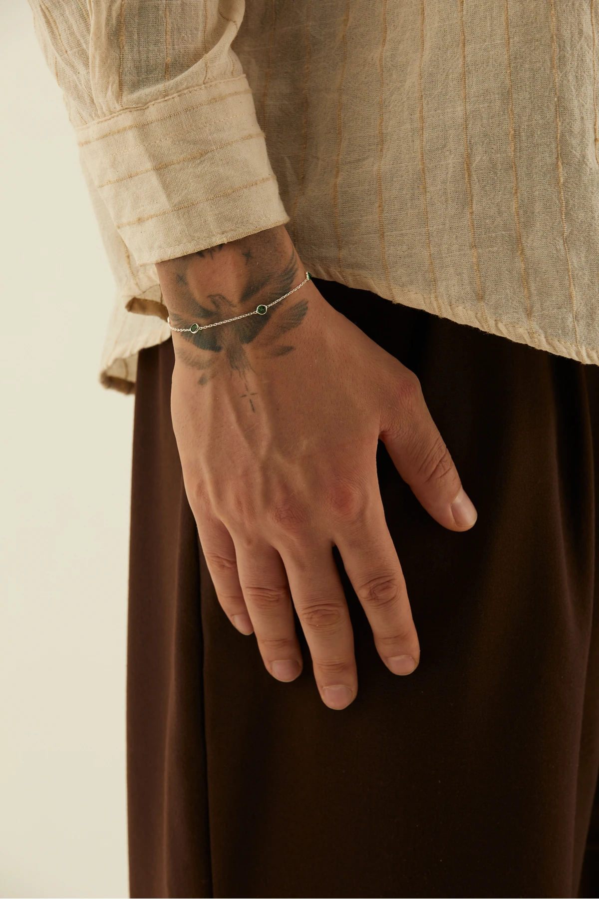 Tata 925 Ayar Gümüş Yeşil Doğal Taşlı Erkek Bileklik