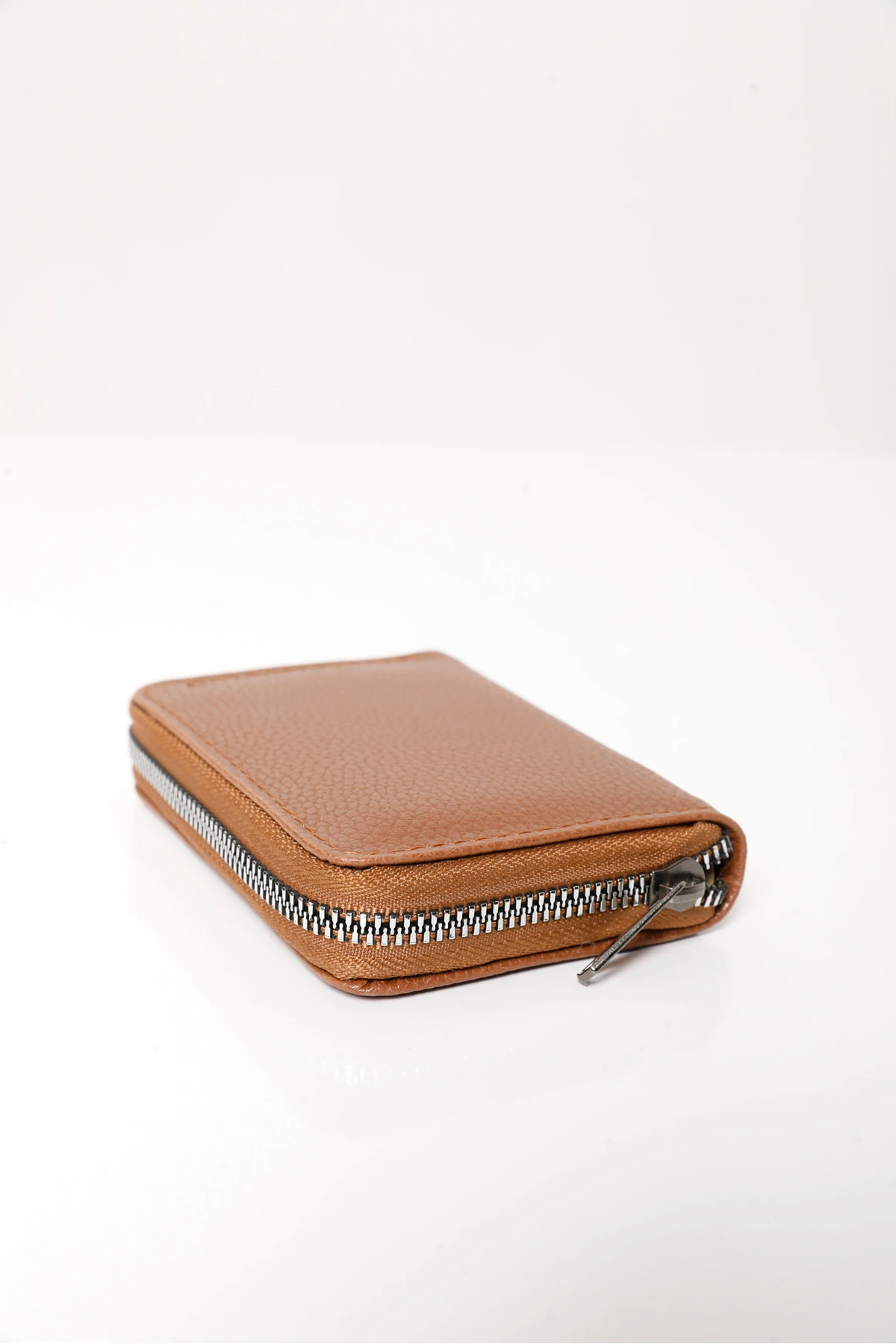 Erkek Taba Vegan Deri Dikey Fermuarlı Kartlık Ve Cüzdan